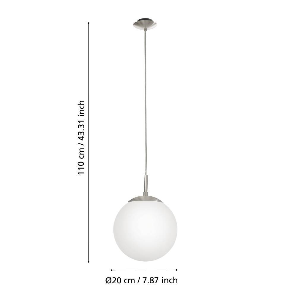 EGLO Hängeleuchte »RONDO Pendellampe, Metall in silber, Glas in Opal matt weiß, E27«, 1 flammig, Leuchtmittel E27 | Leuchtmittel wechselbar-ohne Leuchtmittel, Esszimmerlampe, zeitloses Design, modern, schlicht, 110x20cm