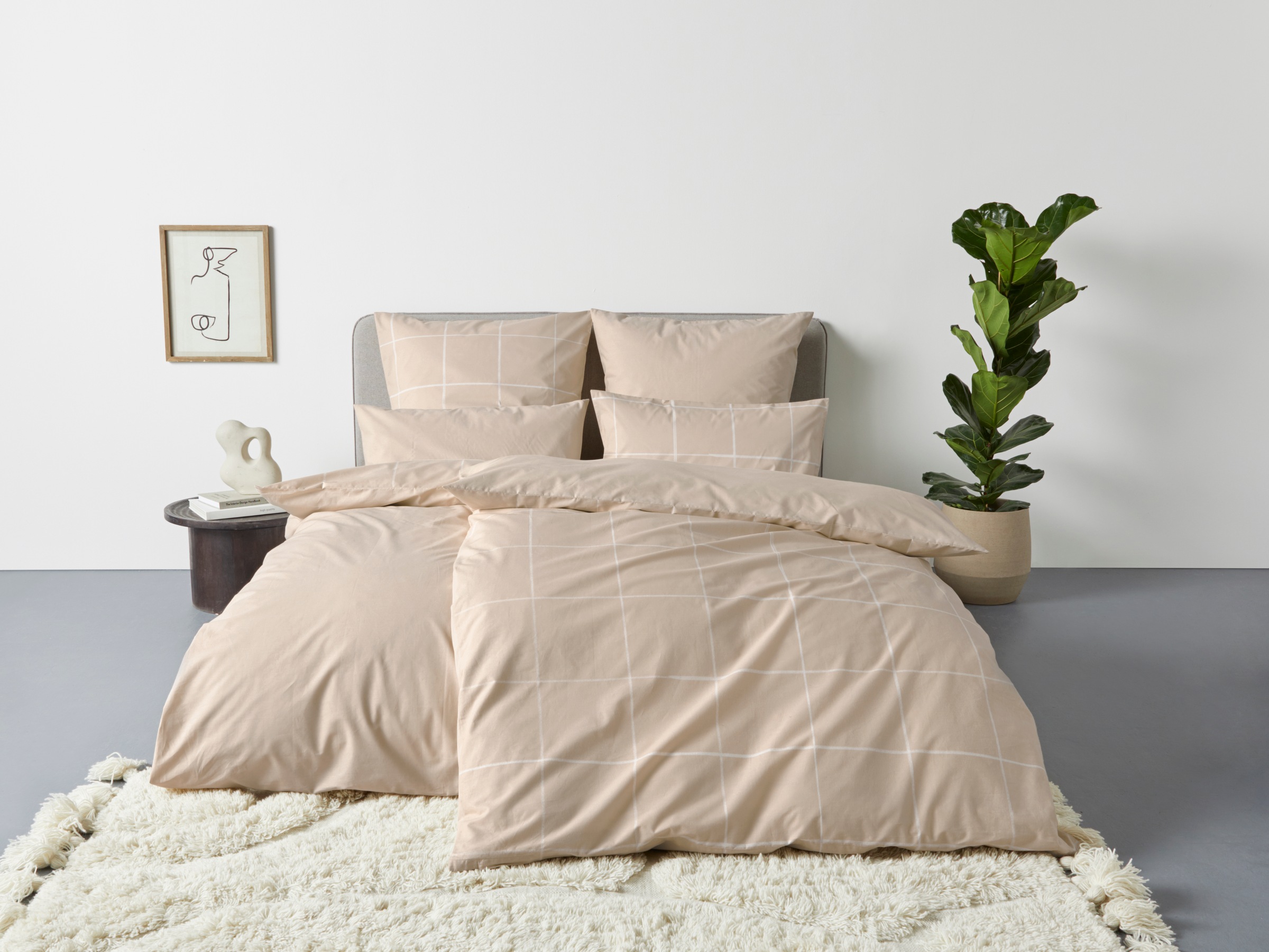 Otto Home Wendebettwäsche »Nature in Gr. 135x200 oder 155x220 cm« 2 Stk. tlg. Bettwäsche in unregelmäßigem Karo-Muster in beige, Größe B/L: 80 cm x...