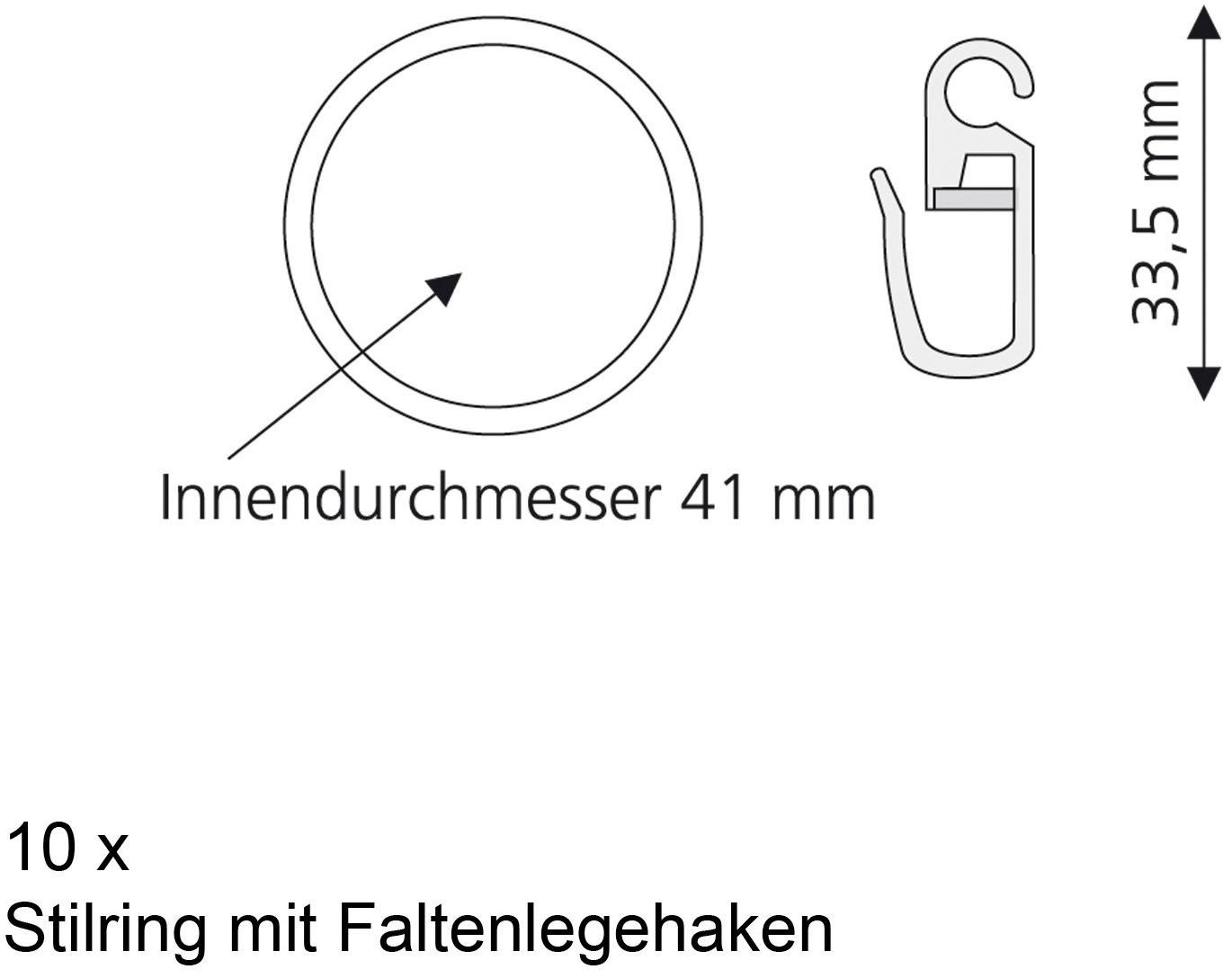 Liedeco Gardinenring, (Packung, 10 St., mit Faltenlegehaken), für Gardinenstangen Ø 28 mm