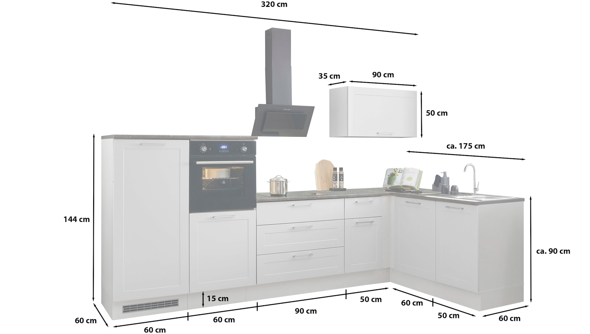 BASIC by Balculina Winkelküche »Marsi« Stellmaße 320x175 cm, wahlweise mit E-Geräten, mit Soft-Close-Funktion