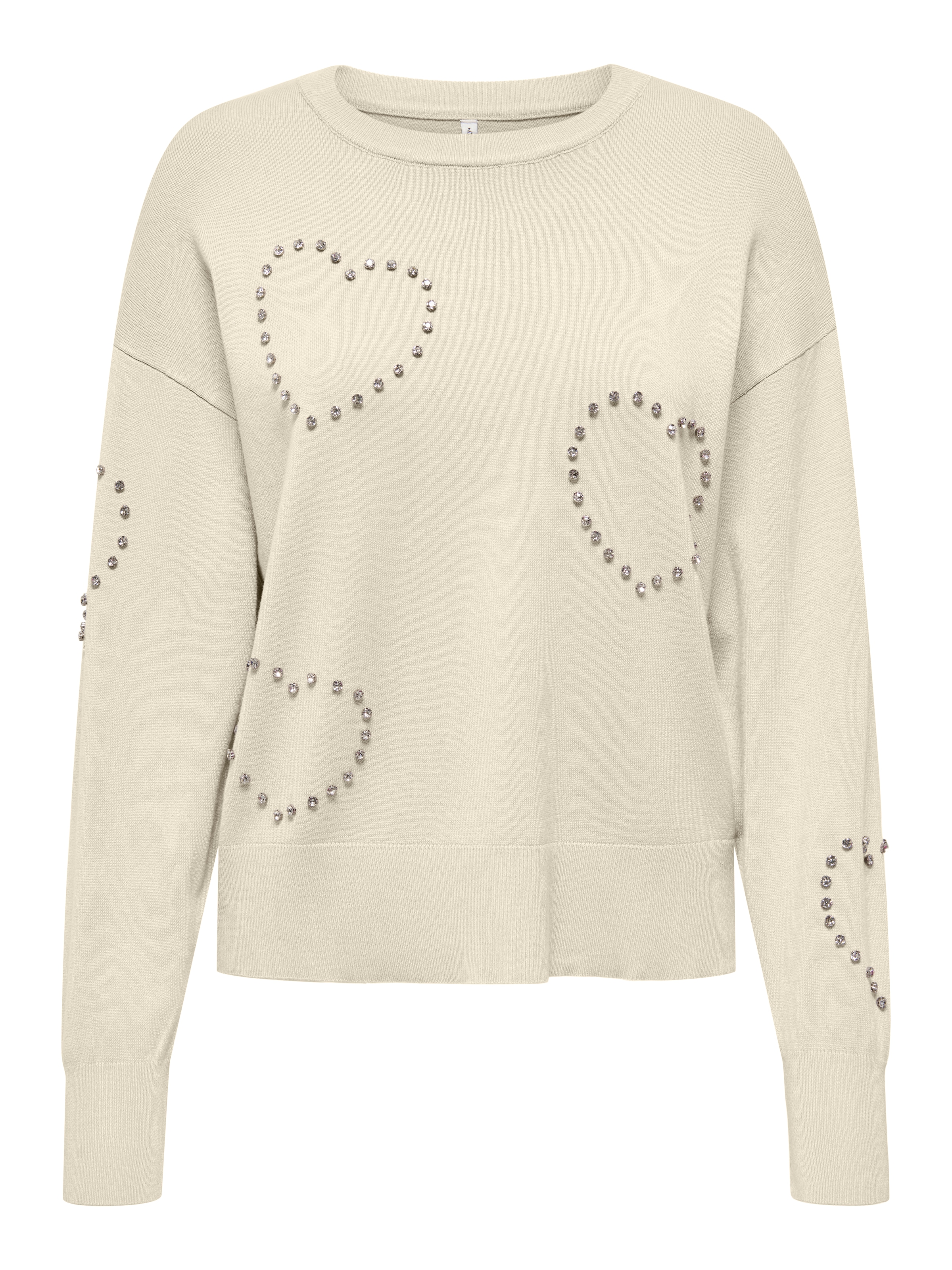 ONLY Rundhalspullover »ONLBEE LS HEART BLING O-NECK CC KNT« mit Glitzersteinen