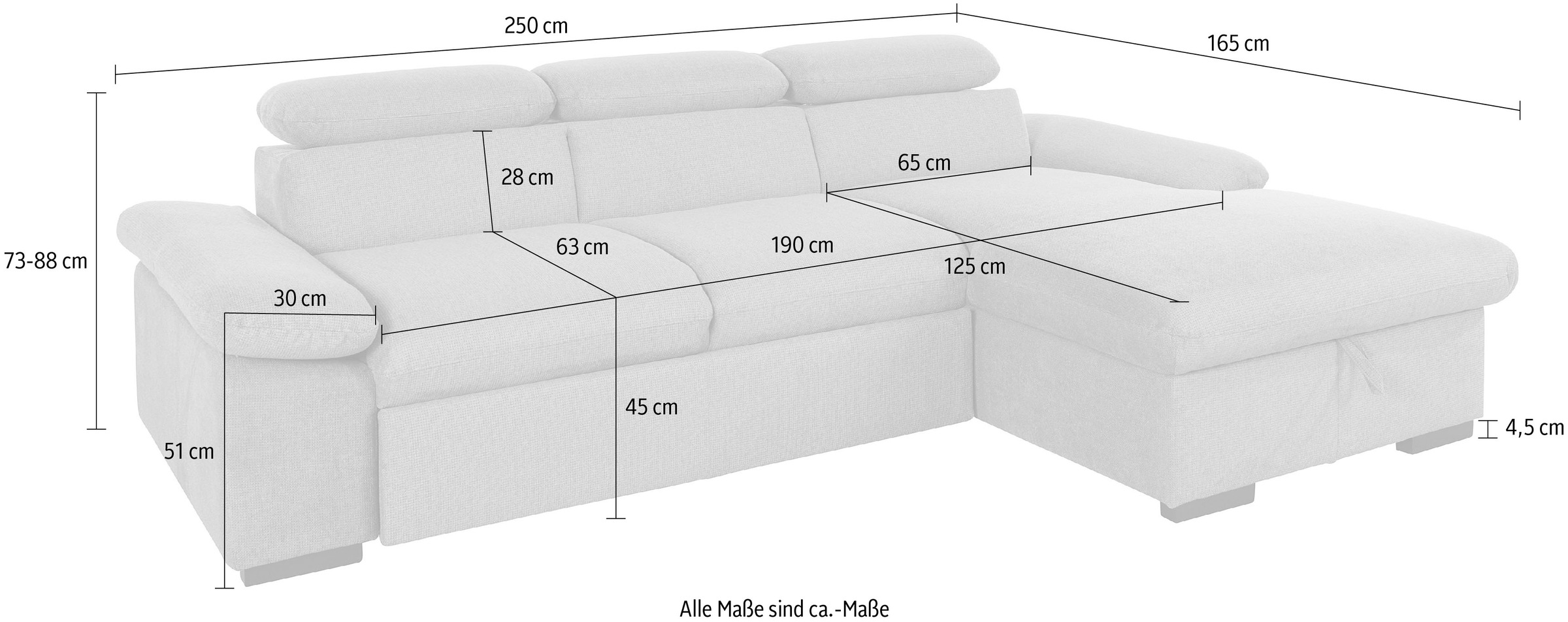 COTTA Ecksofa »Lola L-Form mit Kopfteilfunktion & Hocker«, (Set, mit Hocker), wahlweise mit Bettfunktion, Bettkasten & Armteilverstellung