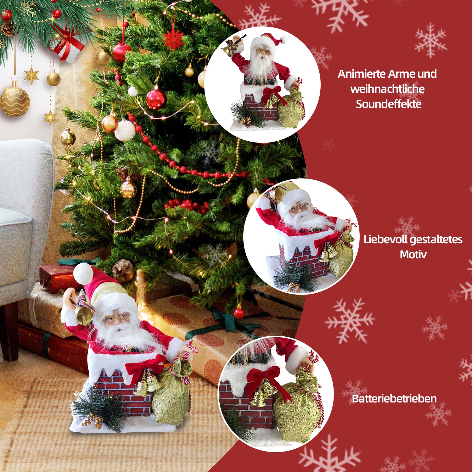 SHX Weihnachtsmann »Animierter Weihnachtsmann im Schornstein« Bewegung, Soundeffekte