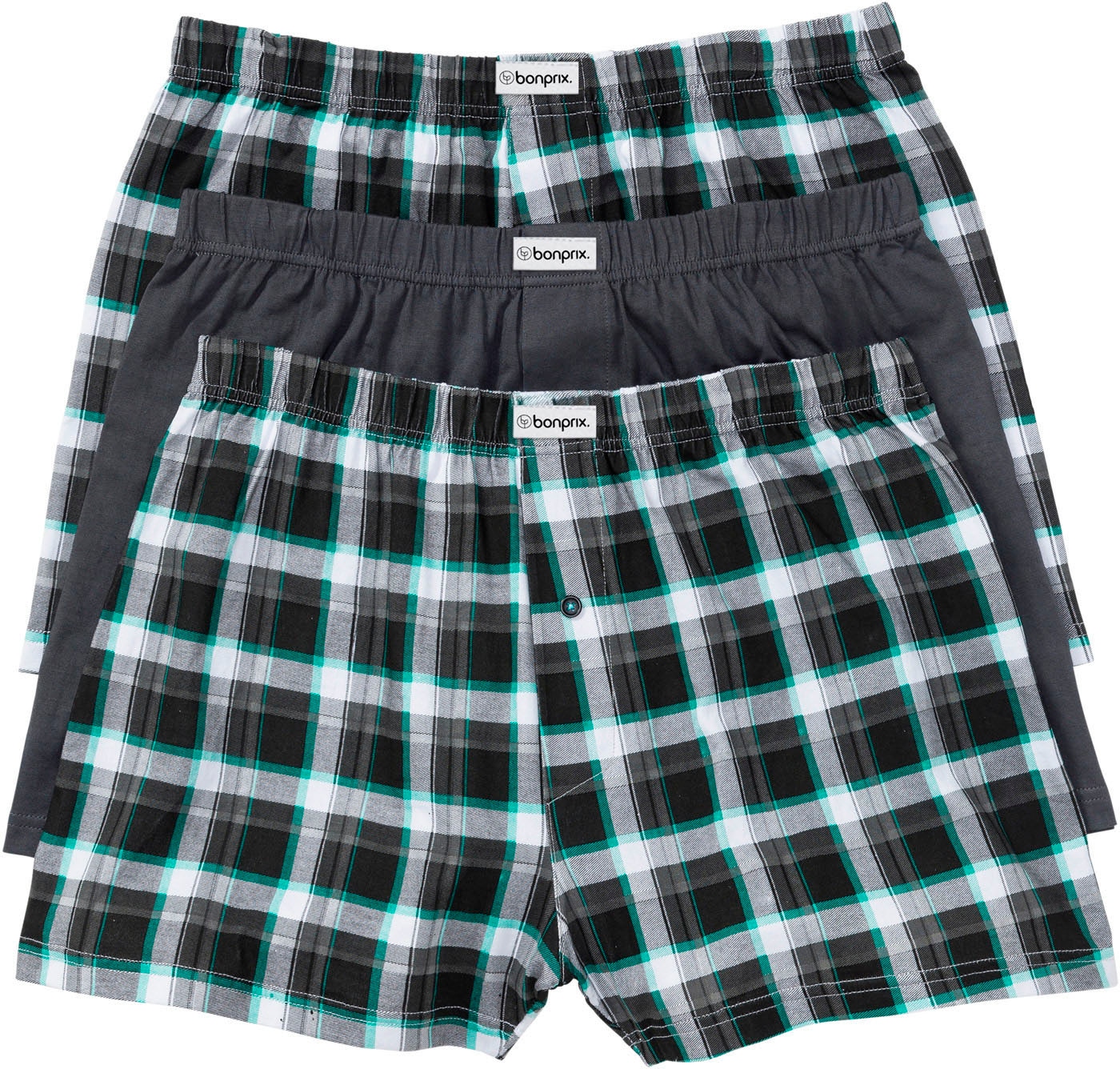 bonprix Boxershorts Packung, 3 Stk. lockere Passform, aus Baumwolle, Jersey-Qualität, 3er Pack