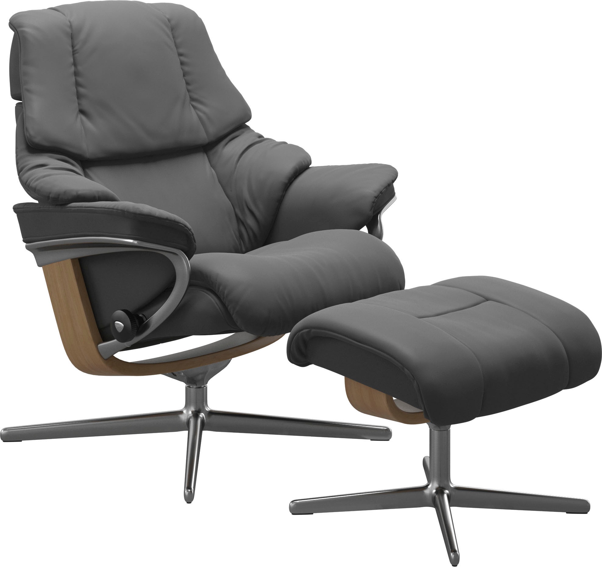 Stressless® Relaxsessel »Reno«, (Set, Relaxsessel mit Hocker), mit Hocker, mit Cross Base, Größe S, M & L, Holzakzent Eiche