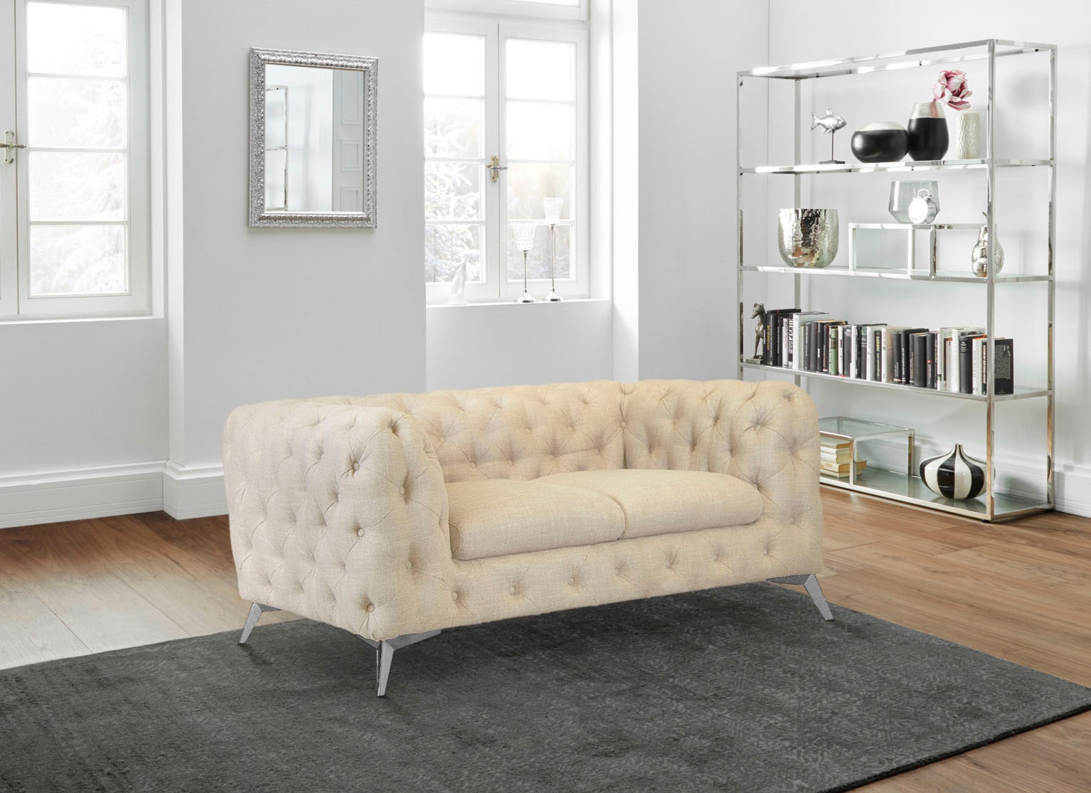 Leonique Chesterfield-Sofa »Glynis« aufwändige Knopfheftung, moderne Chesterfield Optik, Fußfarbe wählbar