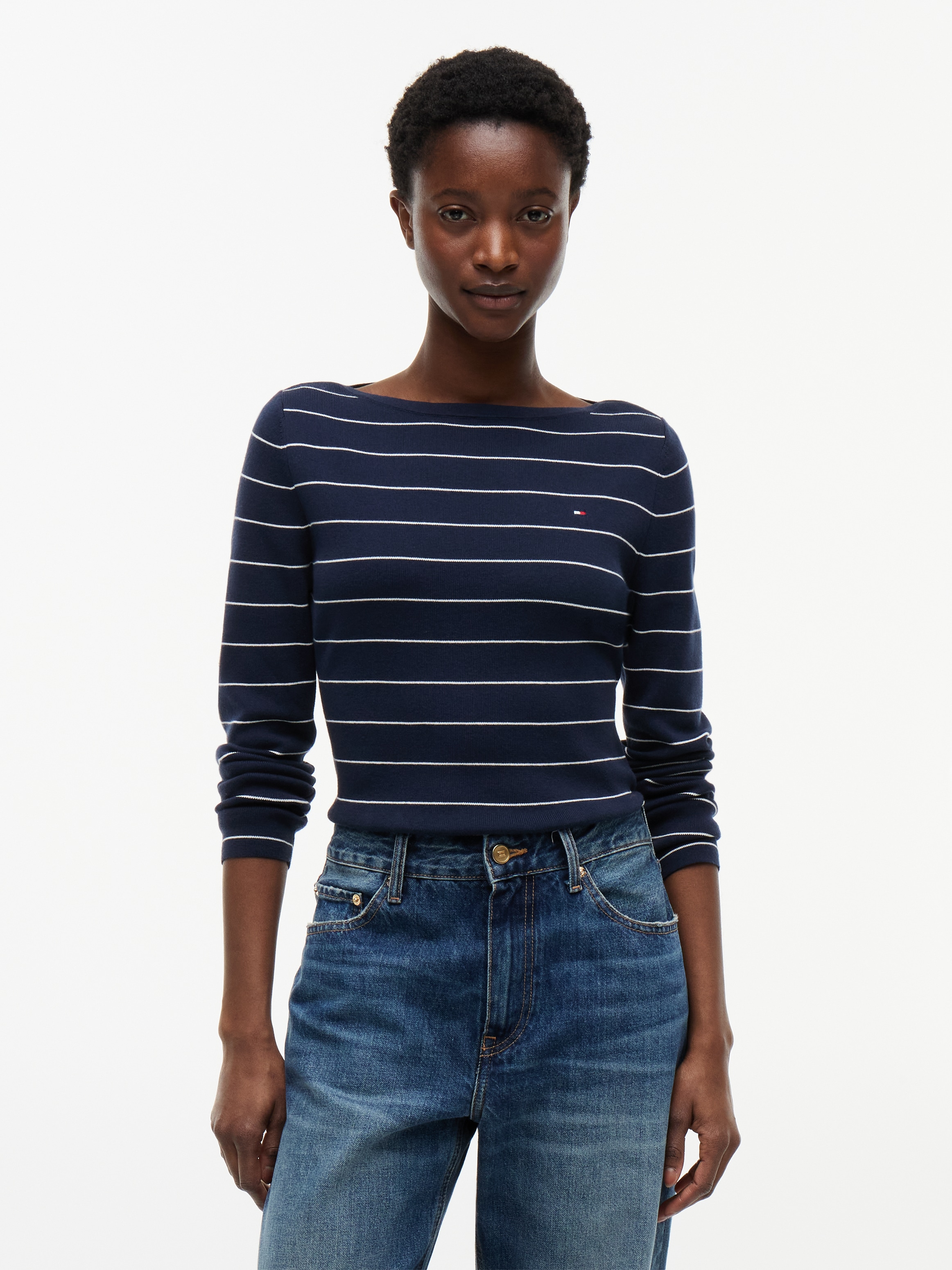 Tommy Hilfiger Strickpullover »FULL NEEDLE BOAT-NK LS SWT« Baumwollmischung