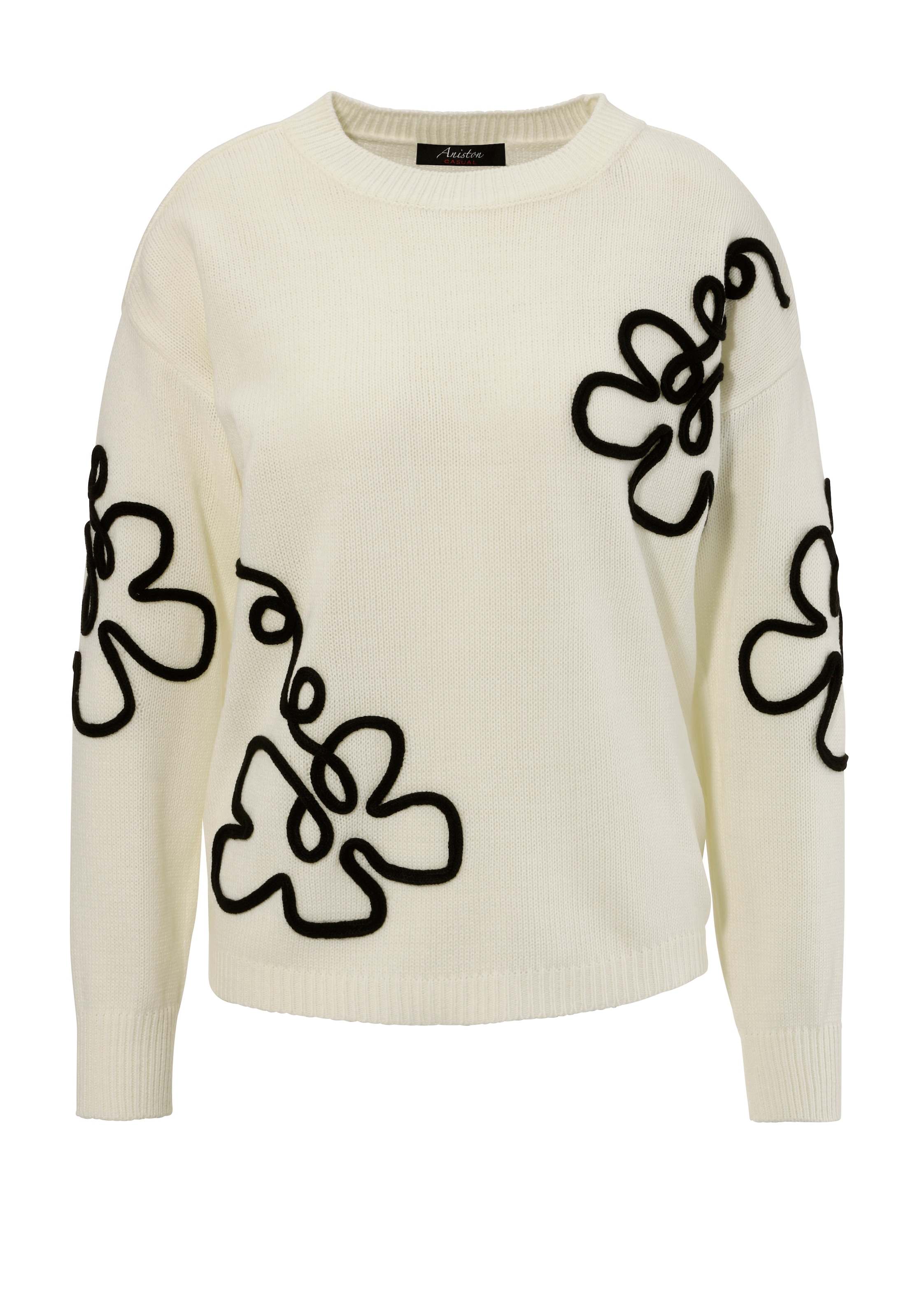 Aniston CASUAL Strickpullover, mit extravaganten Blüten-Applikationen