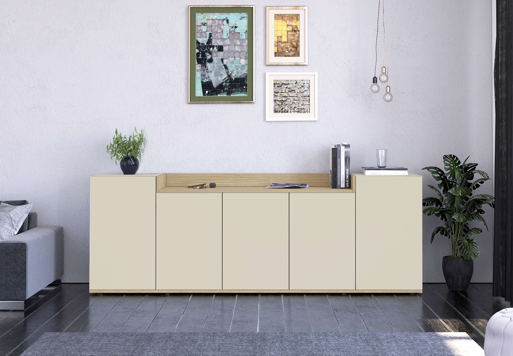 OTTO home Sideboard »BOLSENA, Kommode, Schrank,Lowboard mit 8 Fächer und offenes Ablagefach« 1 Stk. tlg. stehend/hängend montierbar, Made in Italy, B/T/H: 200 × 35 × 71,2 cm