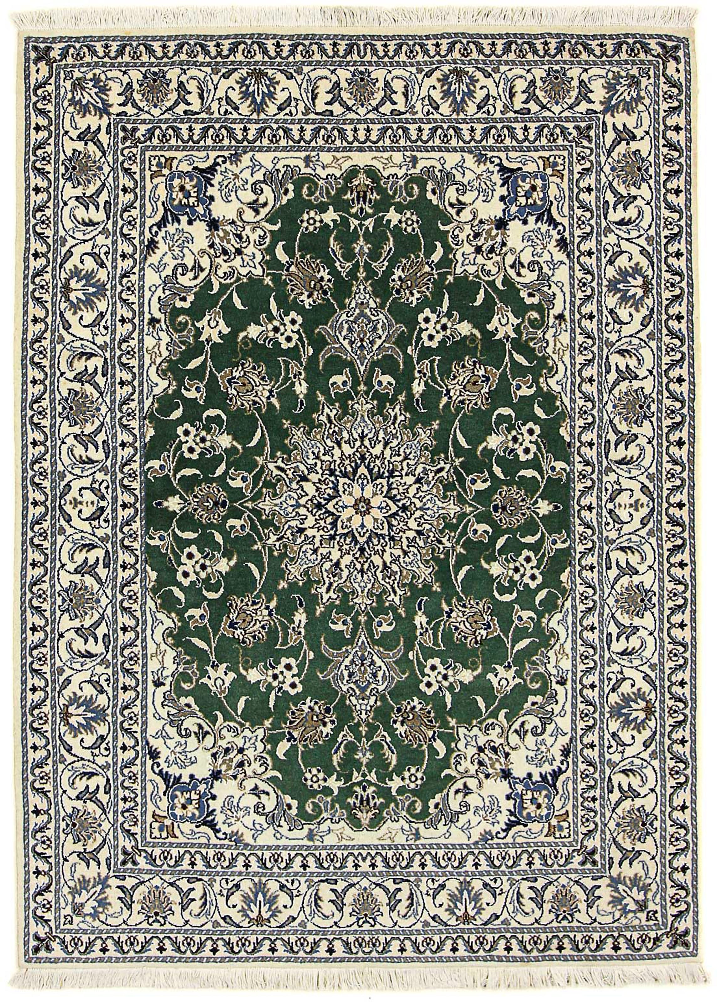 morgenland Orientteppich »Perser - Nain - 193 x 153 cm - dunkelgrün«, rechteckig, Wohnzimmer, Handgeknüpft, Einzelstück mit Zertifikat