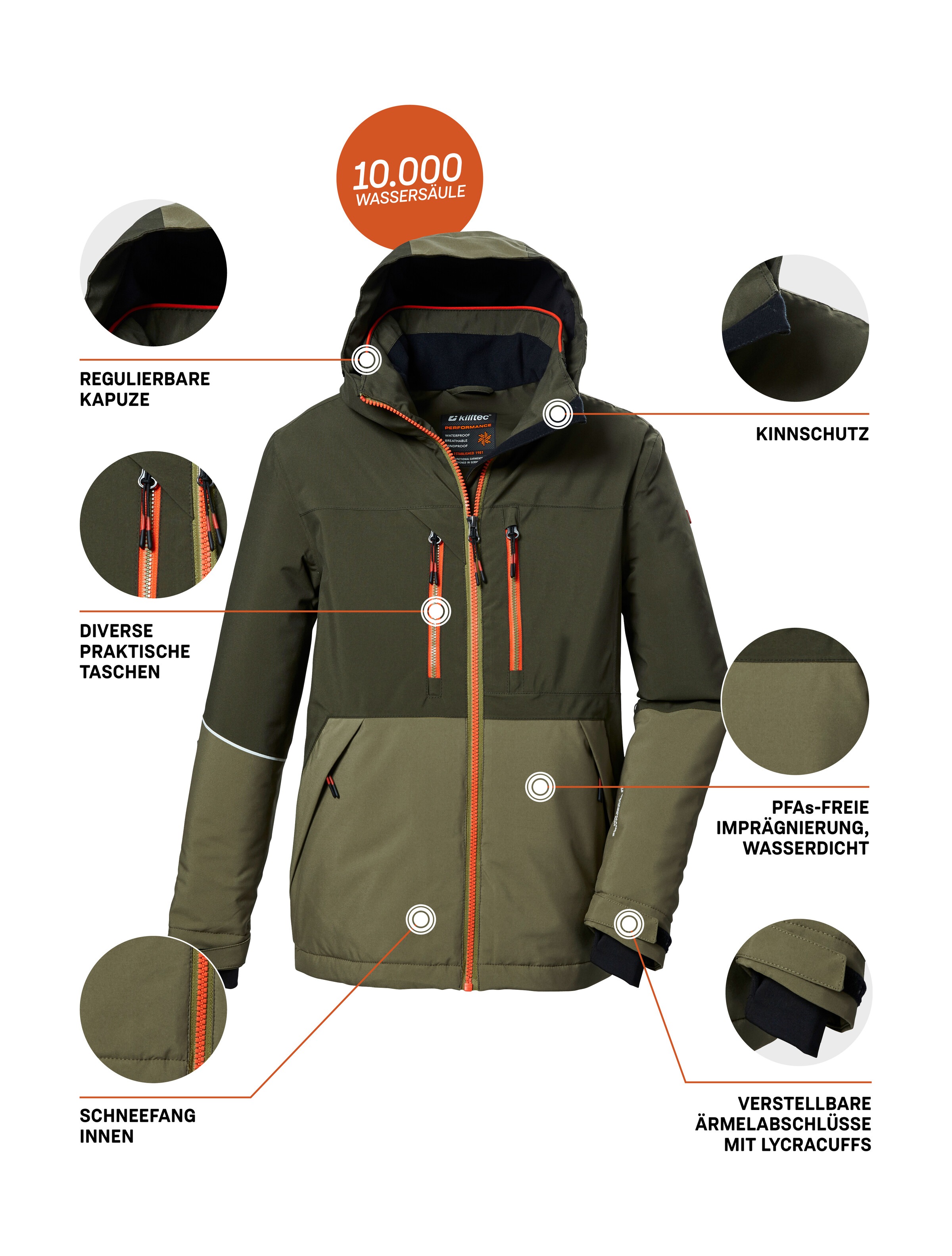 Killtec Skijacke »KSW 388 BYS SKI JCKT«, Wasserdichte Skijacke mit 10.000 mm Wassersäule und vielen Taschen