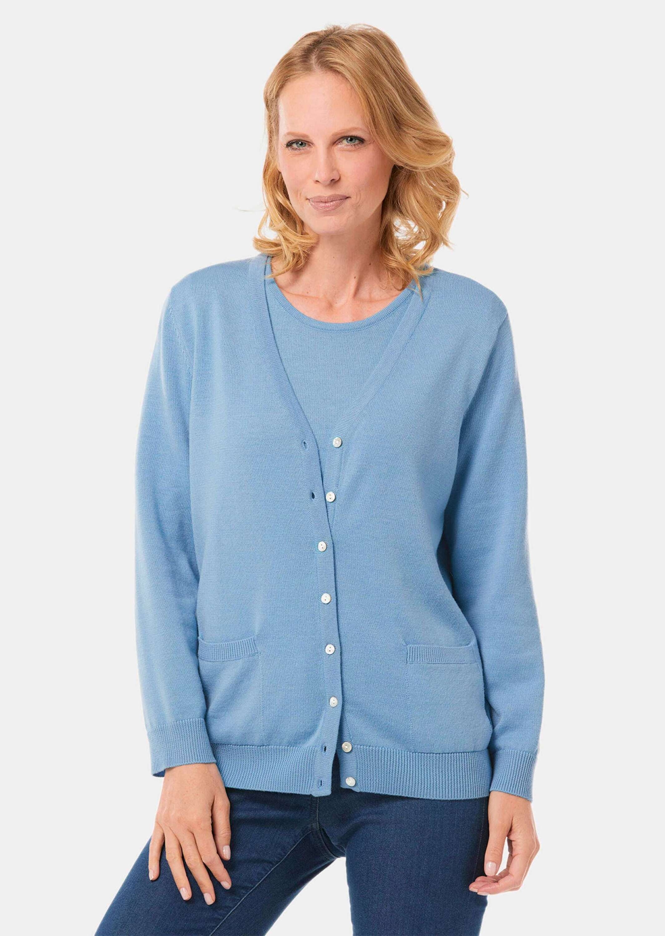 GOLDNER Strickpullover »Kurzgröße Strick-Twinset aus Merino-Schurwolle«