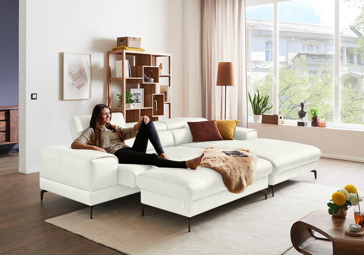 W.SCHILLIG Ecksofa »Piedroo, Designsofa mit tollem Sitzkomfort, elegant und bequem, L-Form«, Kopfteilverstellung, wahlweise mit Sitztiefenverstellung, Breite 303cm