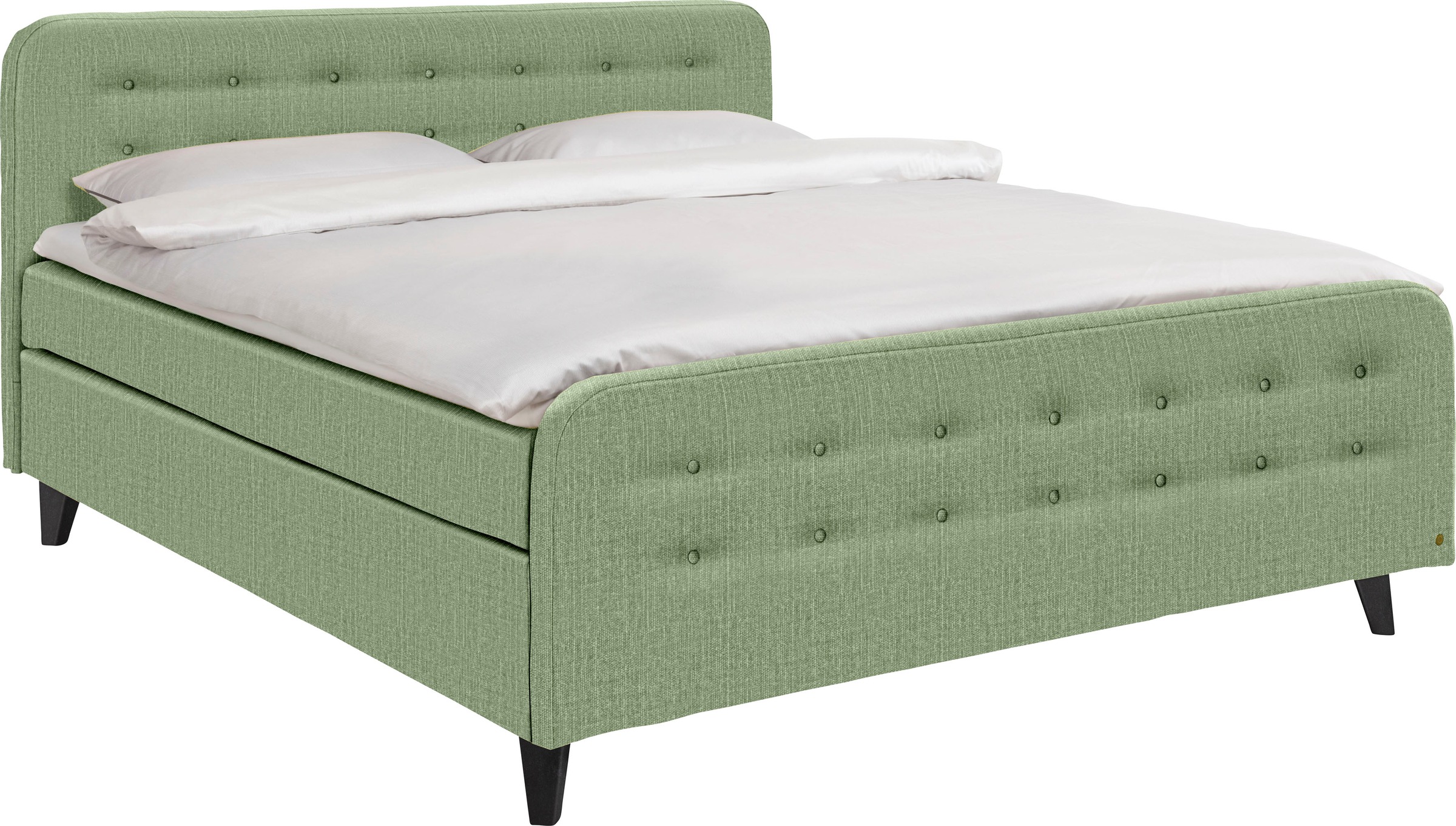 TOM TAILOR Boxspringbett »NORDIC BOX XL«, extra hohes Kopfteil, mit Knopfheftung im Kopfteil und Fußteil, Füße schwarz