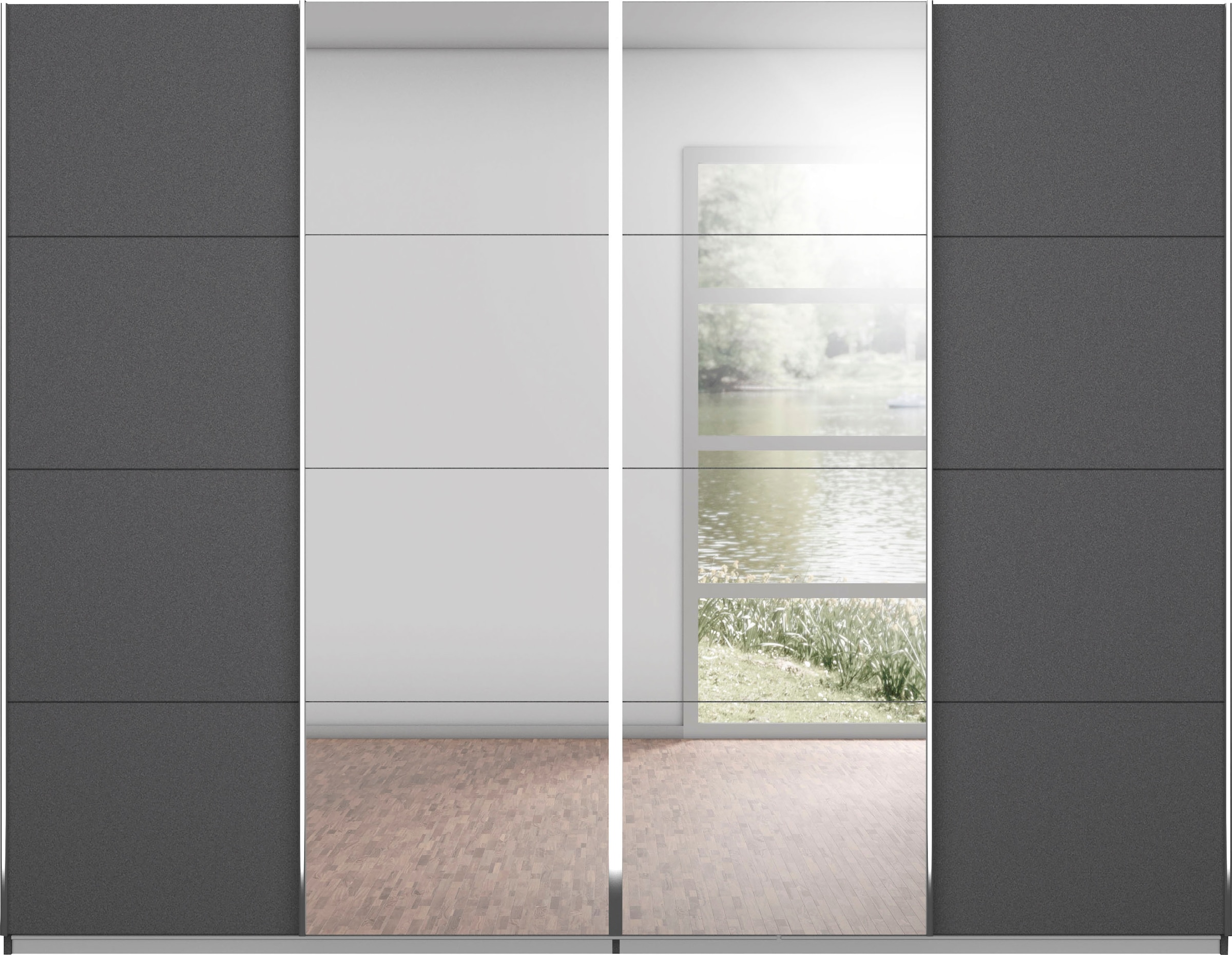 rauch Schwebetürenschrank »Kleiderschrank Schrank Garderobe Wäscheschrank Ankleide SYNCRONO« Mitteltüren öffnen parallel, Breiten 271/316/361 cm Höhen 211/230 cm,  Mitteltüren mit praktischer Synchron-Öffnung MADE IN GERMANY