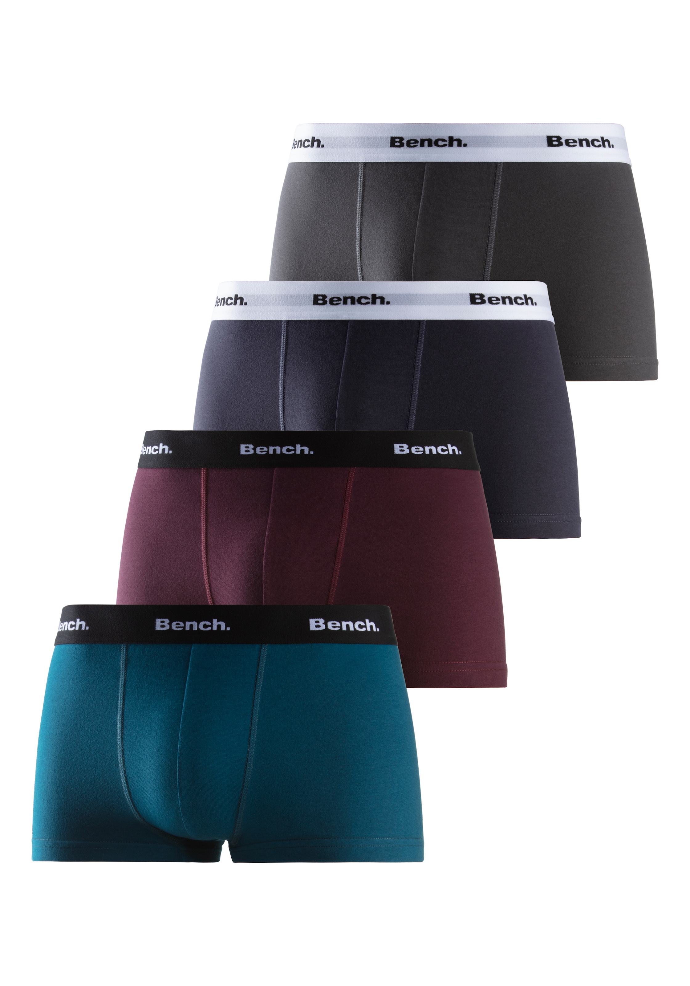 Bench. Boxershorts, (Packung, 4 St.), in Hipster-Form mit kontrastfarbenem Bund