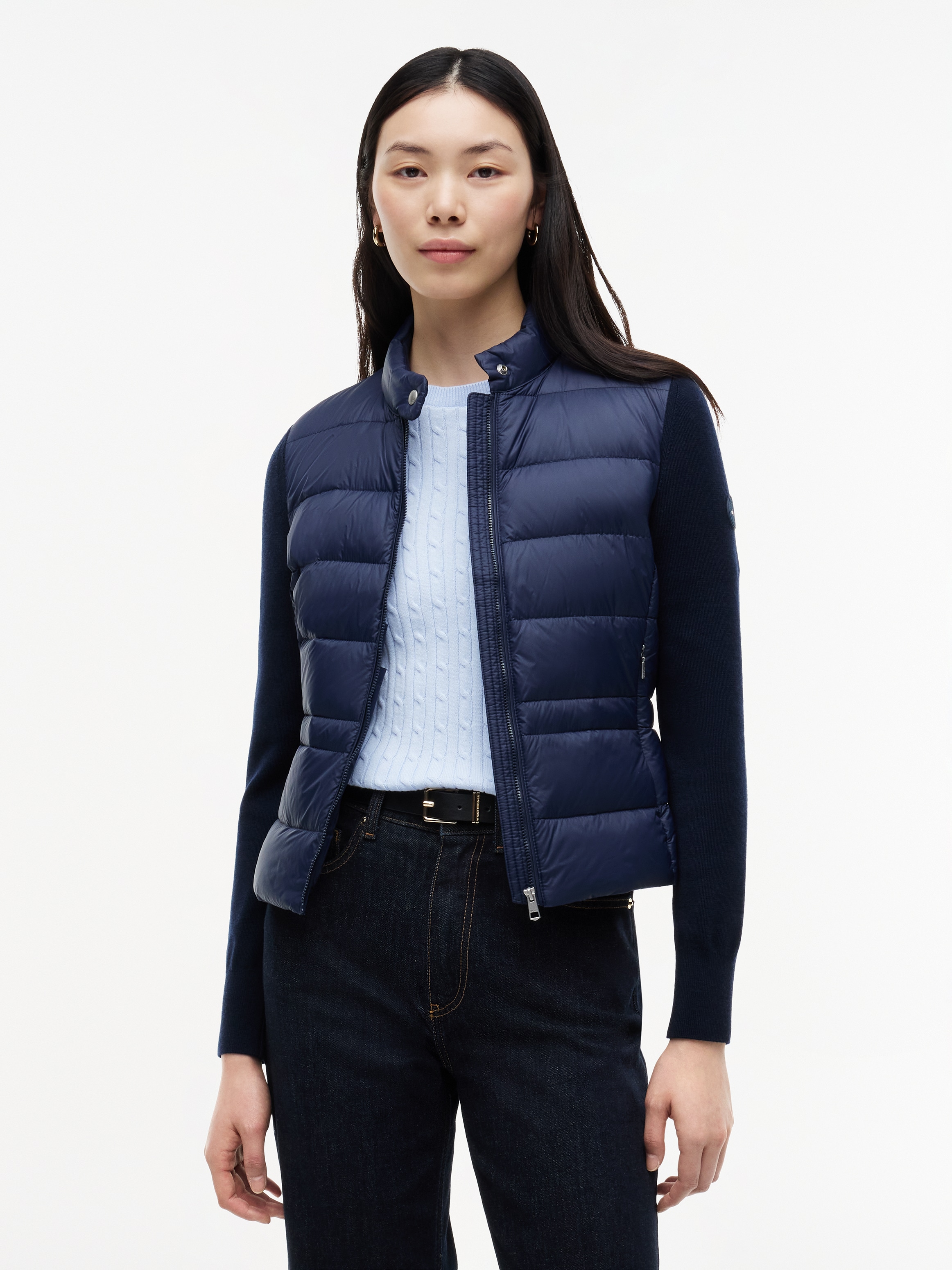 Tommy Hilfiger Steppjacke »LW DOWN KNIT MIX JACKET« ohne Kapuze Stehkragen, Materialmix mit Steppqualität
