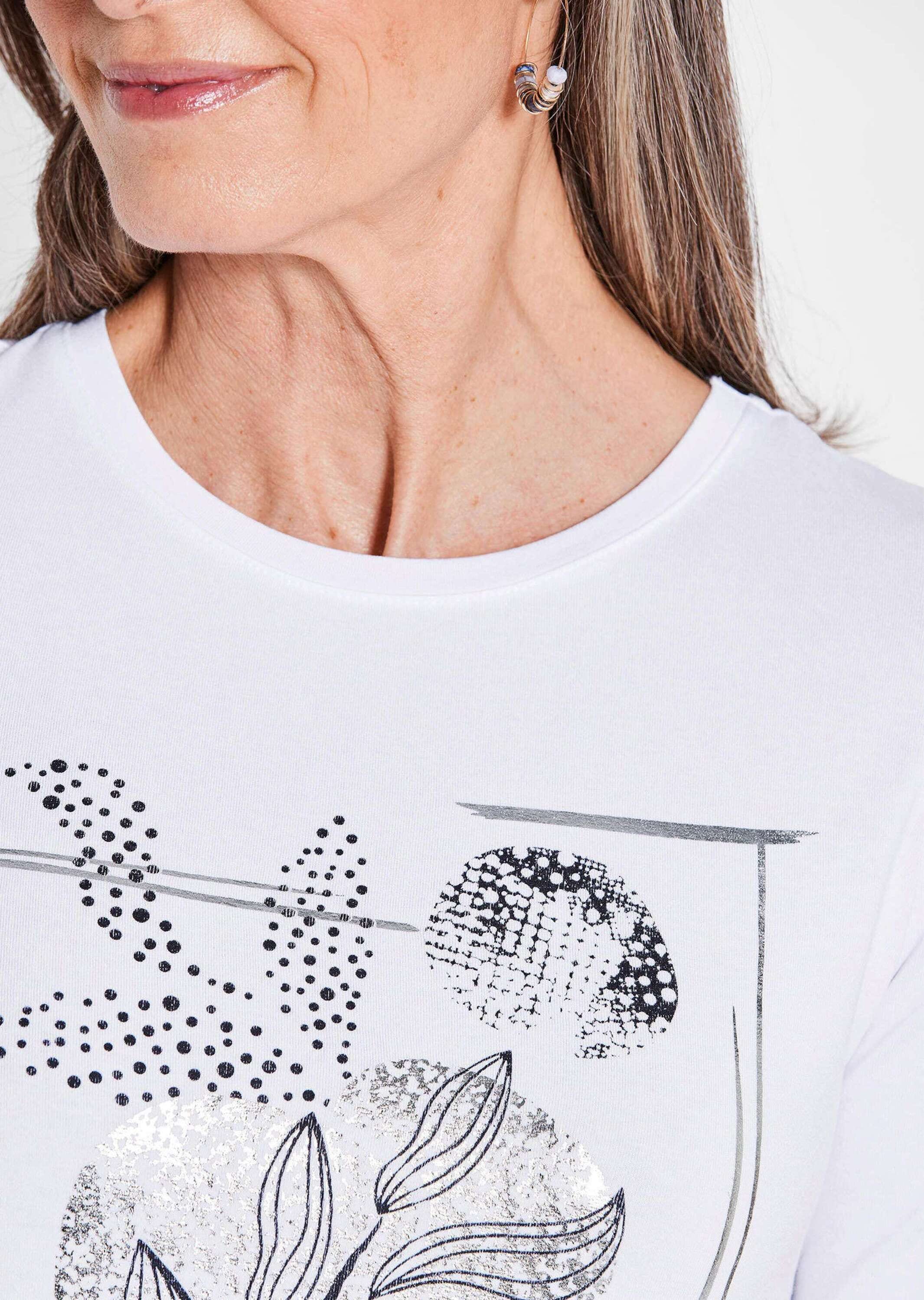 GOLDNER Kurzarmshirt »Kurzgröße Jersey-Oberteil mit grafischem Glanzdruck«