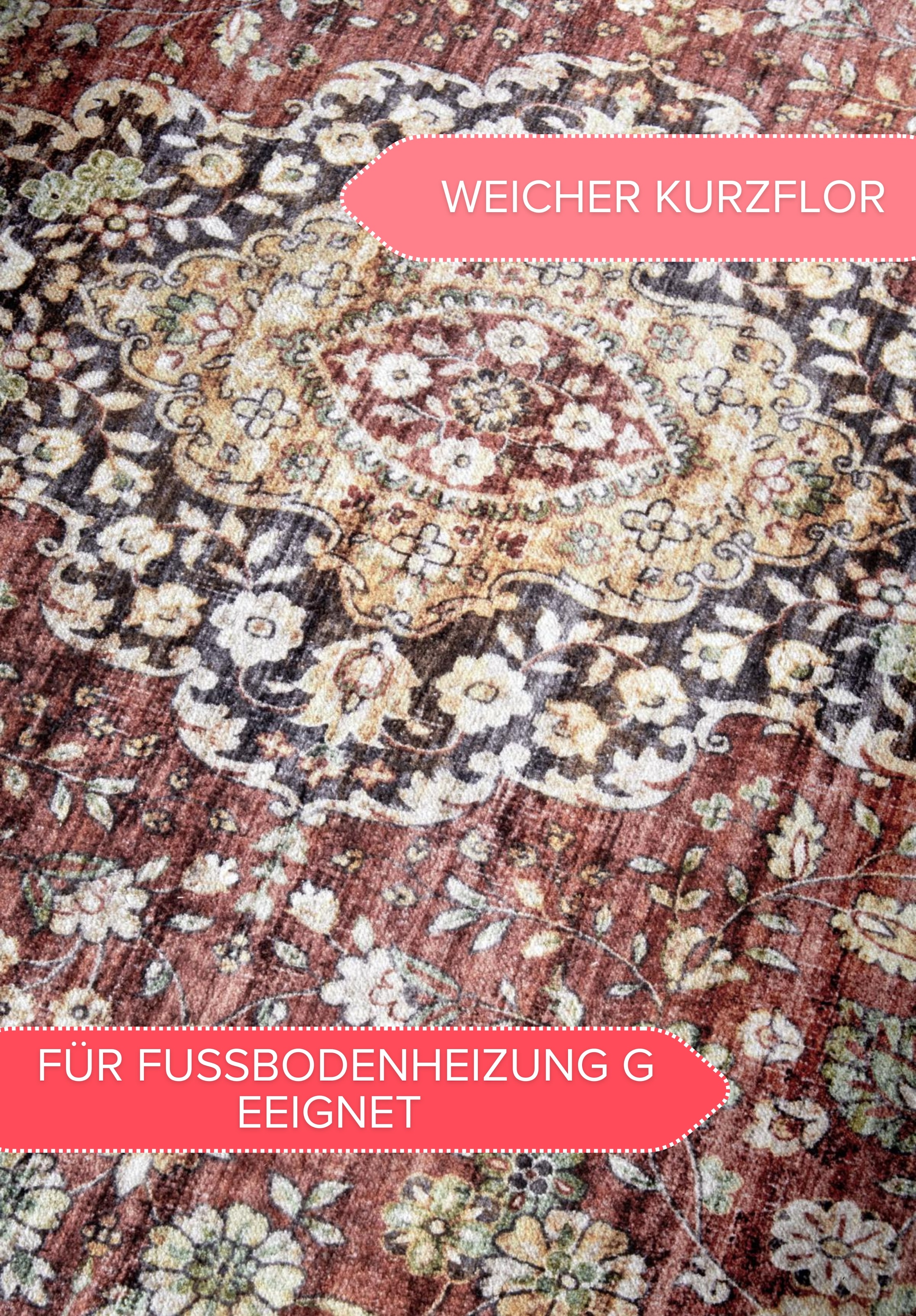 freundin Home Collection Teppich »Aurora«, rechteckig, 5 mm Höhe, Kurzflor, Anti Rutsch, Orient, Vintage, Klassisch, Wohnzimmer, Flur