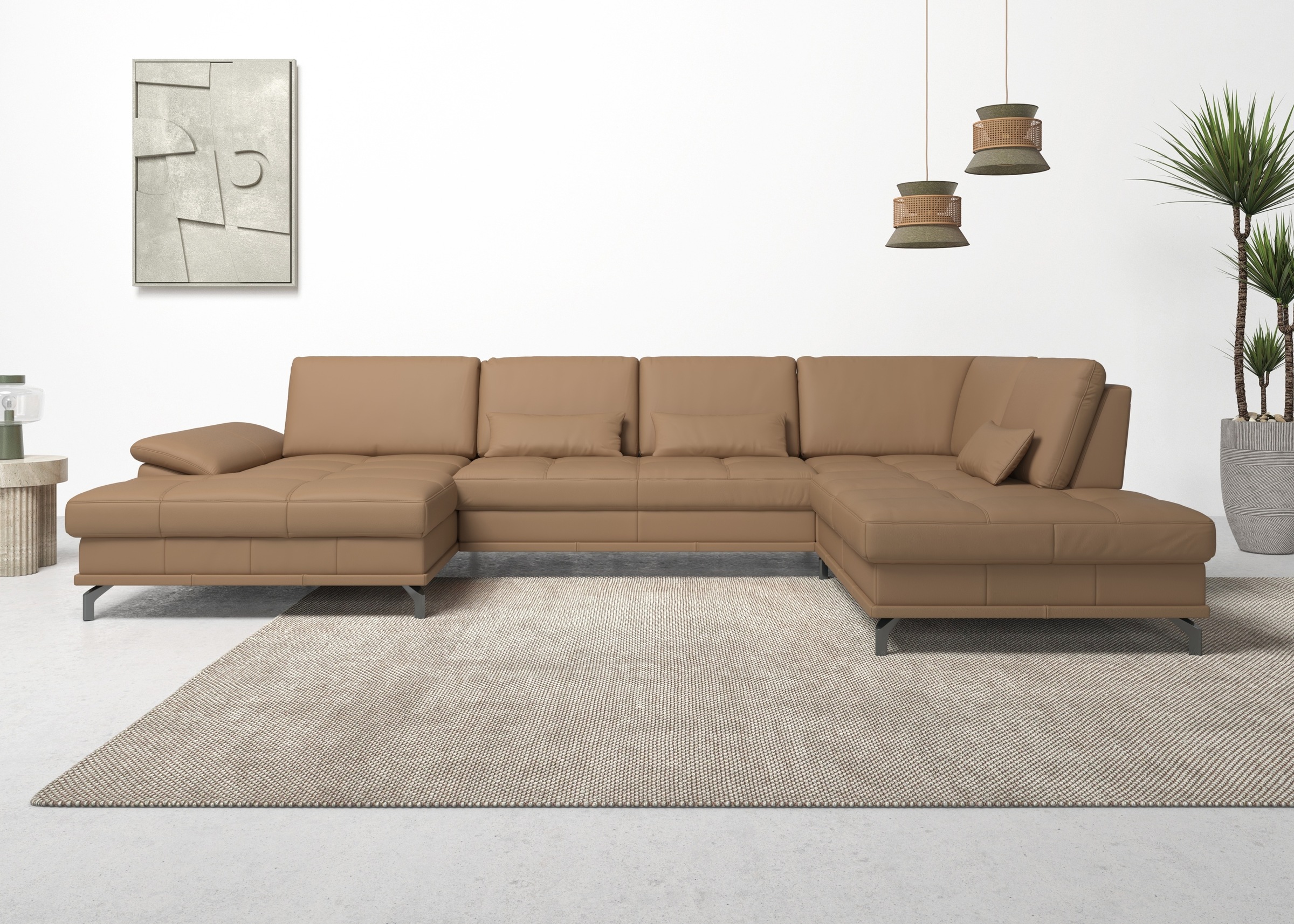 Places of Style Wohnlandschaft »Costello U-Form, mit Sitztiefenverstellung, Armteilverstellung und«, 3 Nierenkissen, optional Bettfunktion und Bettkasten