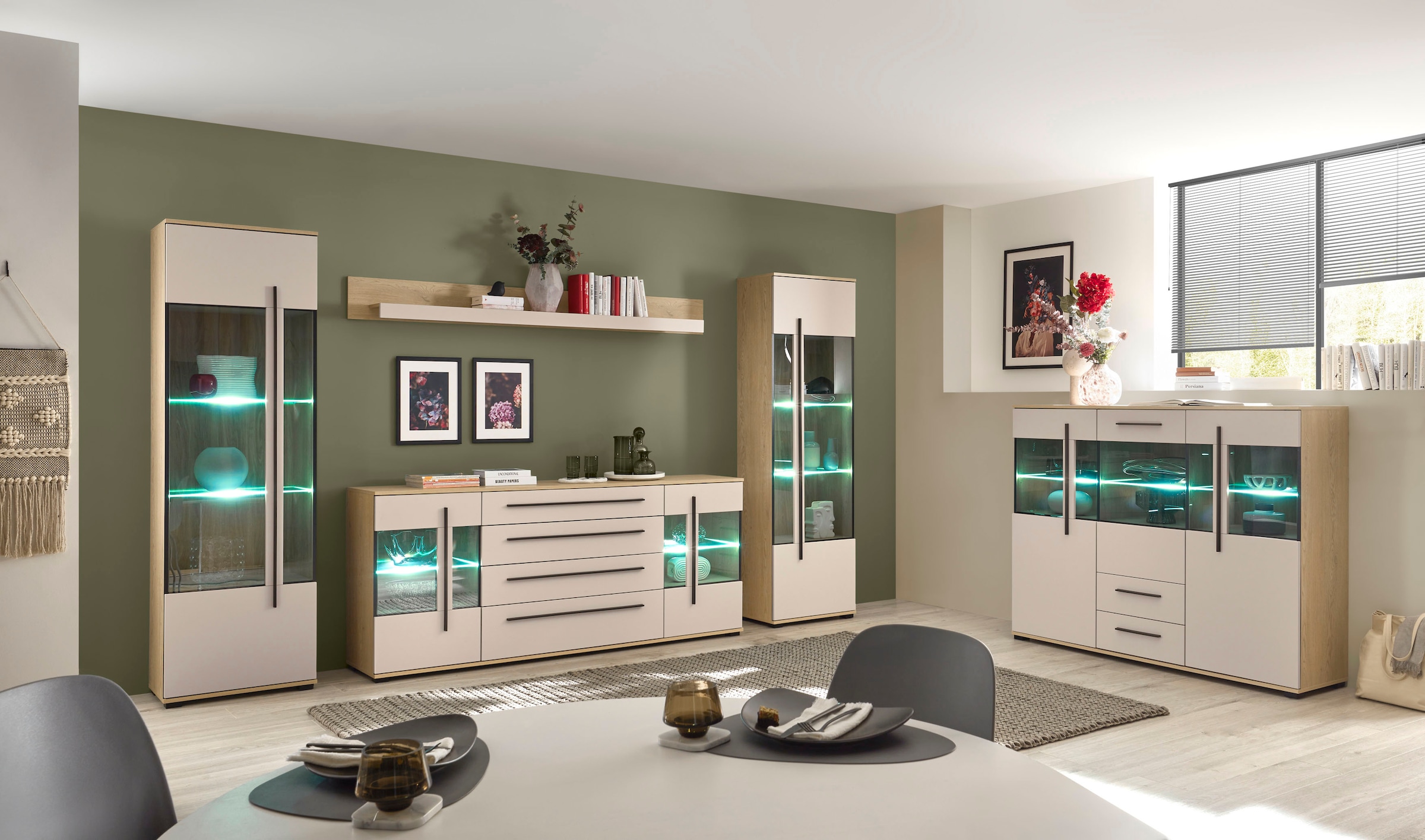 Home affaire Wohnwand »Cantara, Anbauwand, Wohnzimmer-Set, in Eiche Evoke, Weiß oder Kaschmir« Set, 