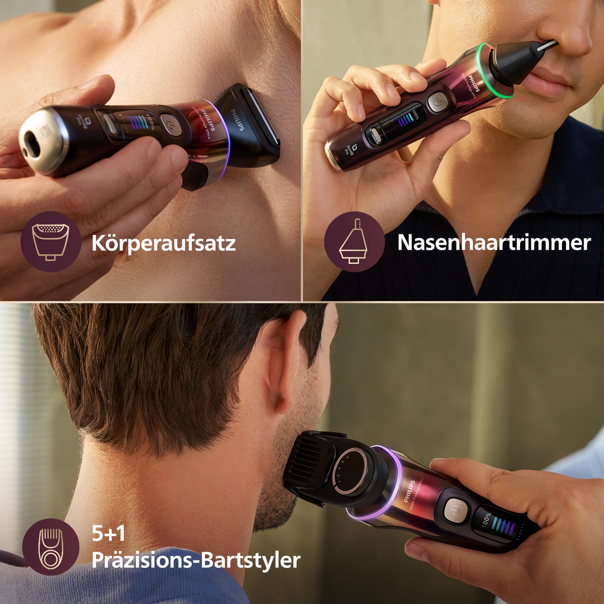 Philips Elektrorasierer »Series i9000 XP9407/37« 3 Stk. Aufsätze mit dem integrierten Präzisions-Bartstyler, inkl. Reinigungsstation