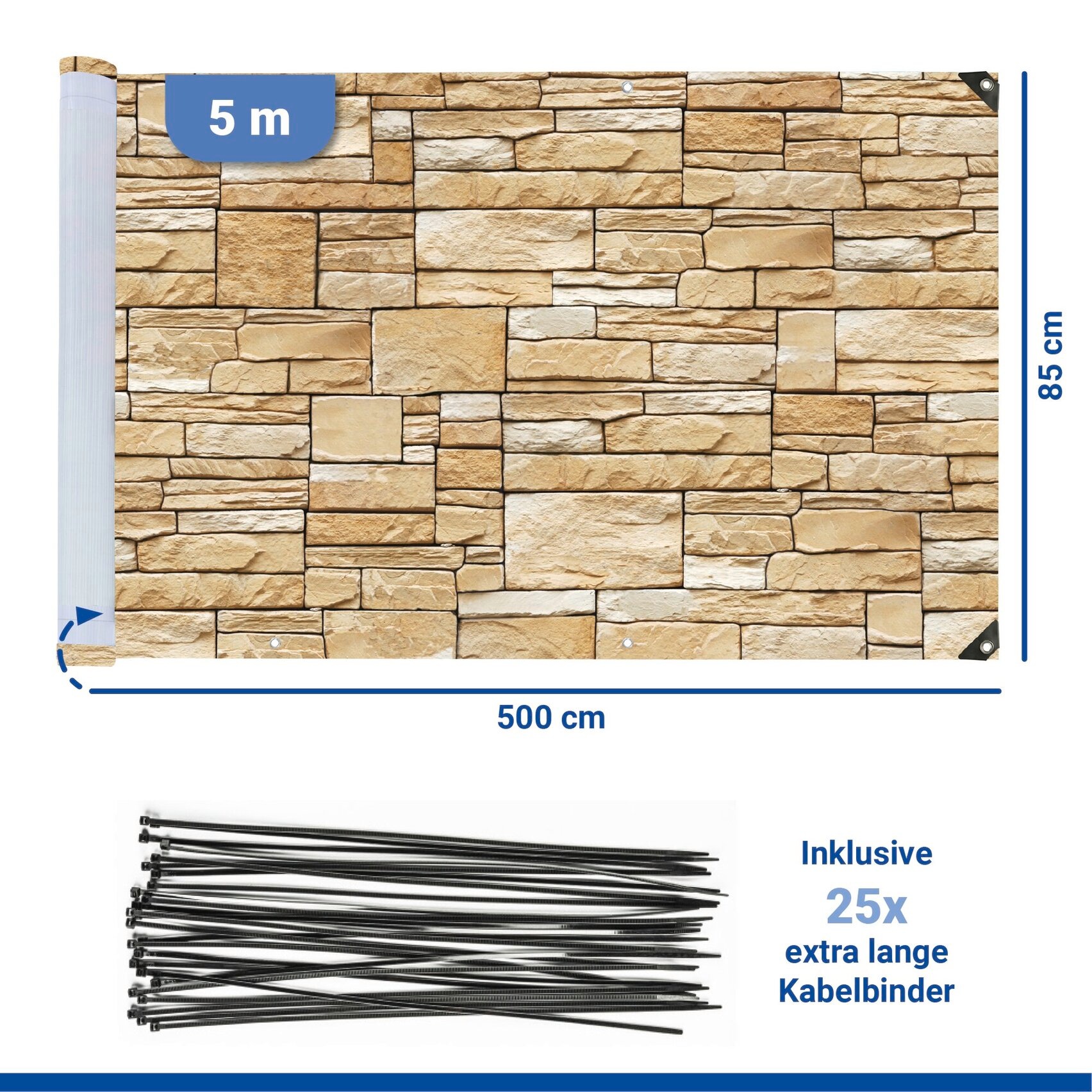 WENKO Balkonsichtschutz »Mauer« LxH: 500x85 cm, für Balkon und Terrasse