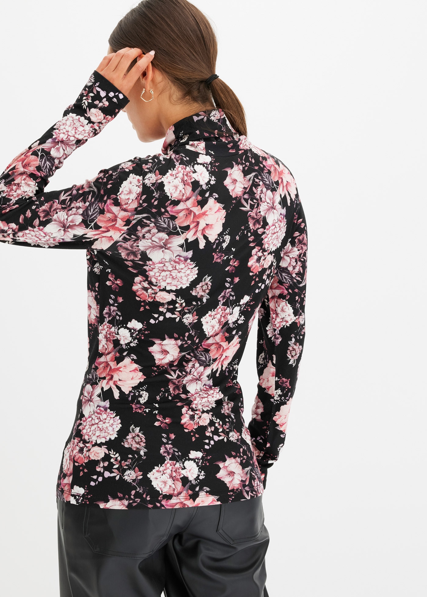 bonprix Langarmshirt »Langarmshirt aus softem Viskose-Mix« schmale Passform, mit floralem Print, mit Stehkragen