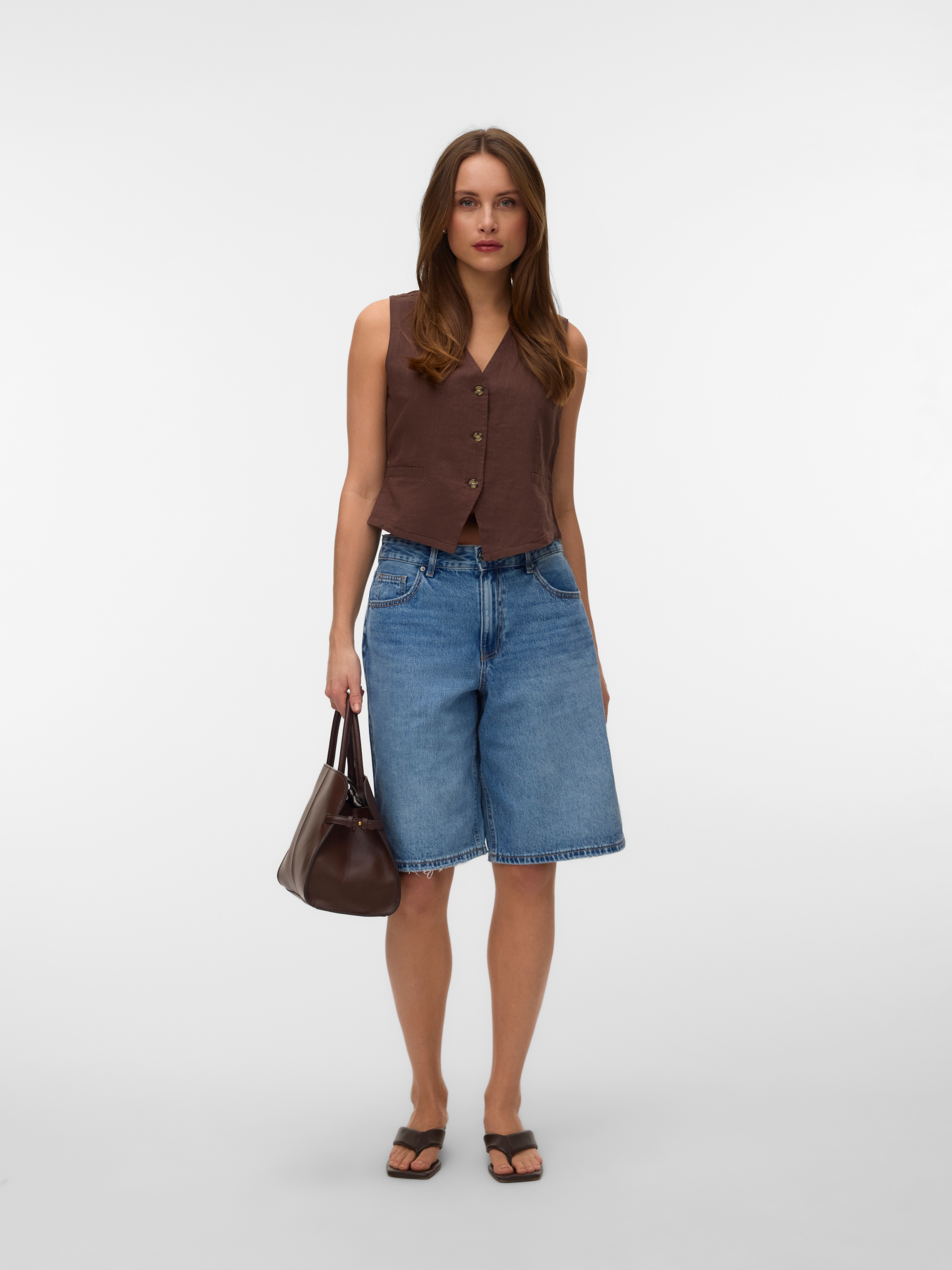 Vero Moda Kurzweste »VMCAIA SL VEST WVN NOOS« Baumwolle mit Leinen, figurbetonte Form