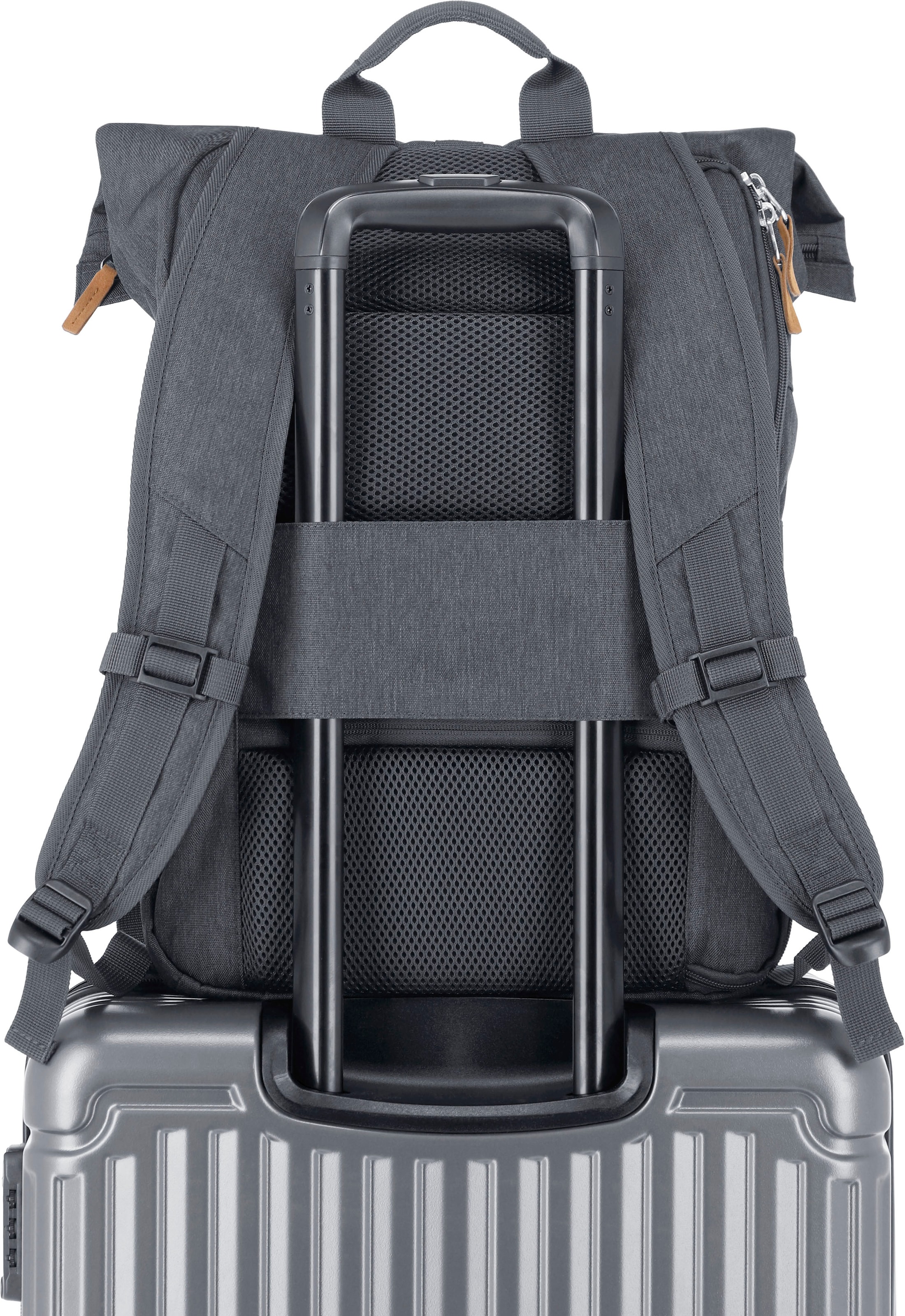 travelite Daypack »BASICS Rollup Rucksack«, Freizeitrucksack Wanderrucksack Reiserucksack Trolley-Aufsteck-System