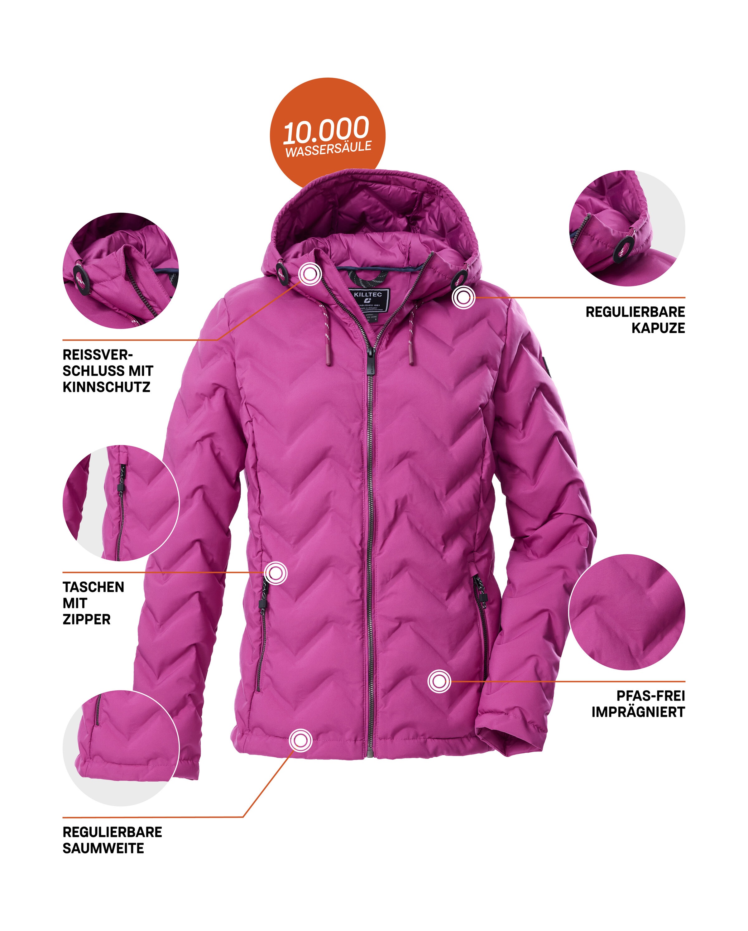 Killtec Steppjacke »KOW 23 WMN QLTD JCKT«, Wasserabweisende Damenjacke mit verstellbarer Kapuze und Taschen
