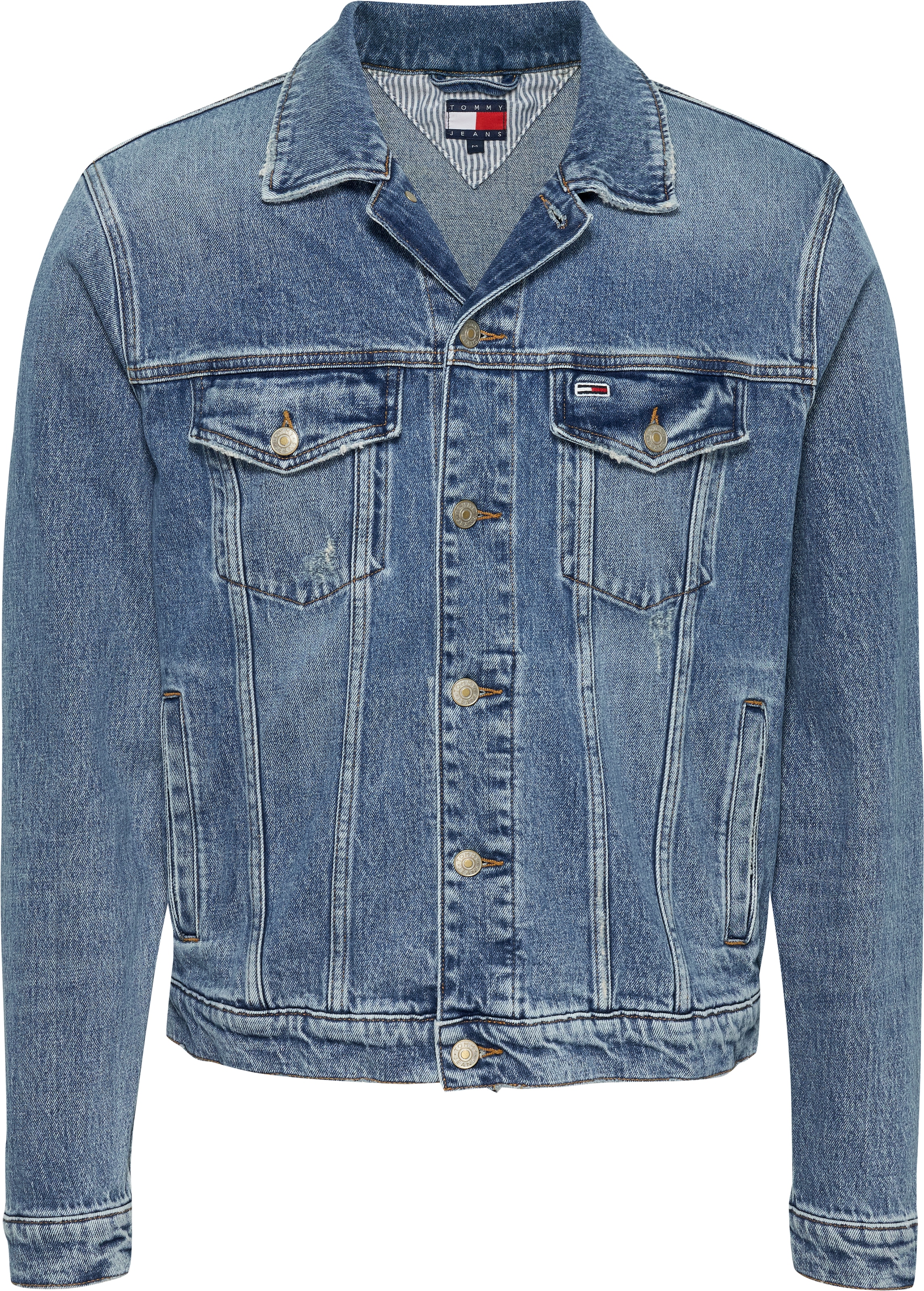 Tommy Jeans Jeansjacke »RYAN RGLR TRCKR JCKT AI6137«, in blauer Waschung