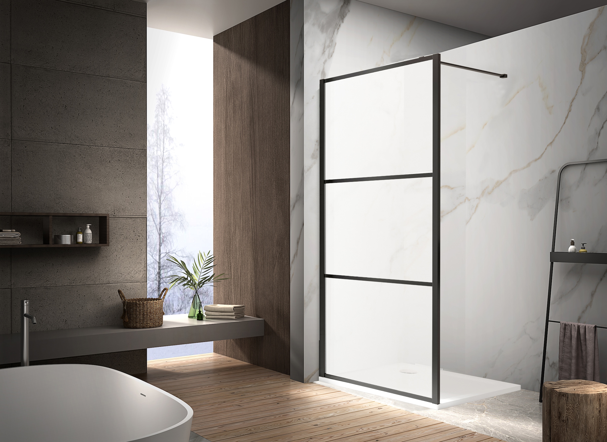 welltime Walk-in-Dusche »Black Blocks Frost«, gefrostetes Glas