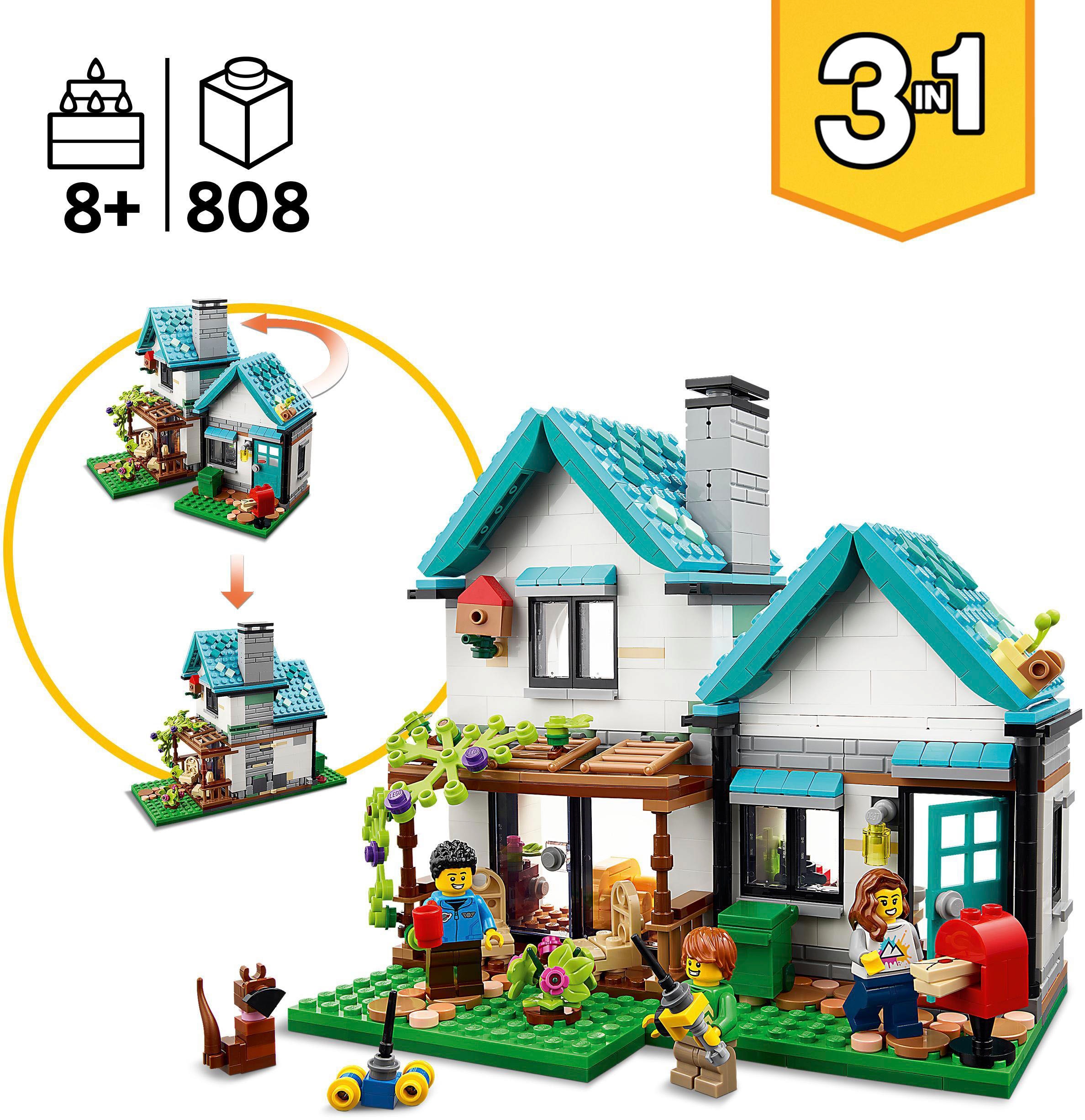 LEGO® Konstruktionsspielsteine »Gemütliches Haus (31139), LEGO® Creator 3in1«, (808 St.), Exklusives Set