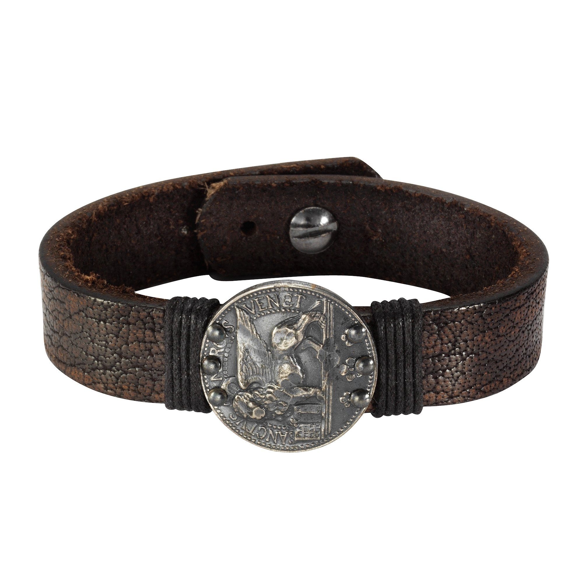 NOX Armband »Leder braun 21cm Münze Edelstahl«, Edelstahl Münze