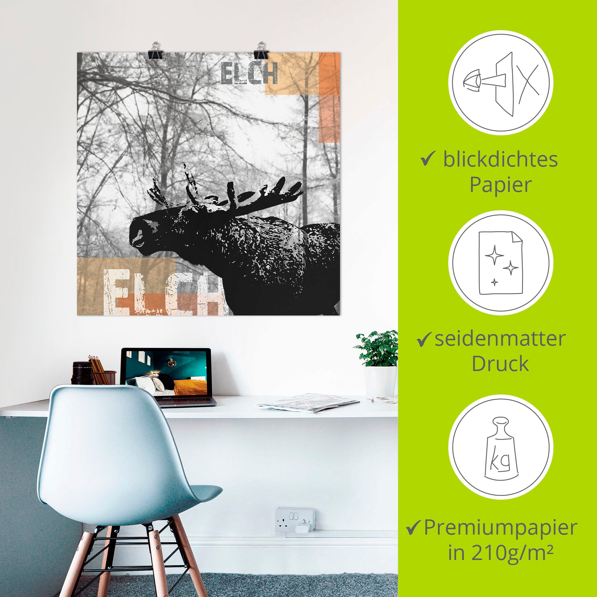 Artland Poster »Elch«, Wildtiere, (1 St.), als Alubild, Leinwandbild, Wandaufkleber oder Poster in versch. Größen