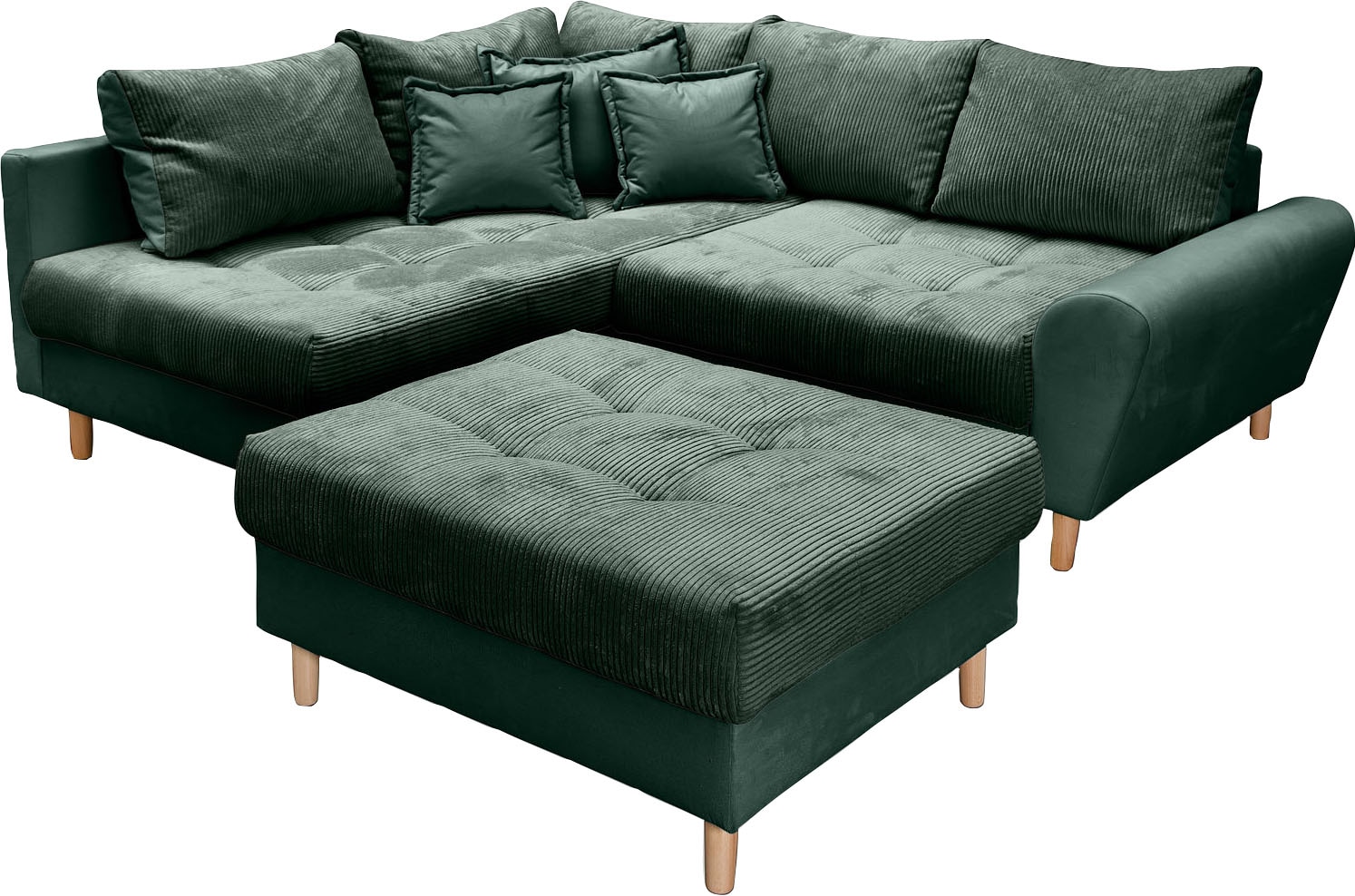 Home affaire Ecksofa »Rice L-Form«, (Set, mit Hocker), mit Bonnellfederkern, Hocker & Kissen, Ottomane beidseitig montierbar