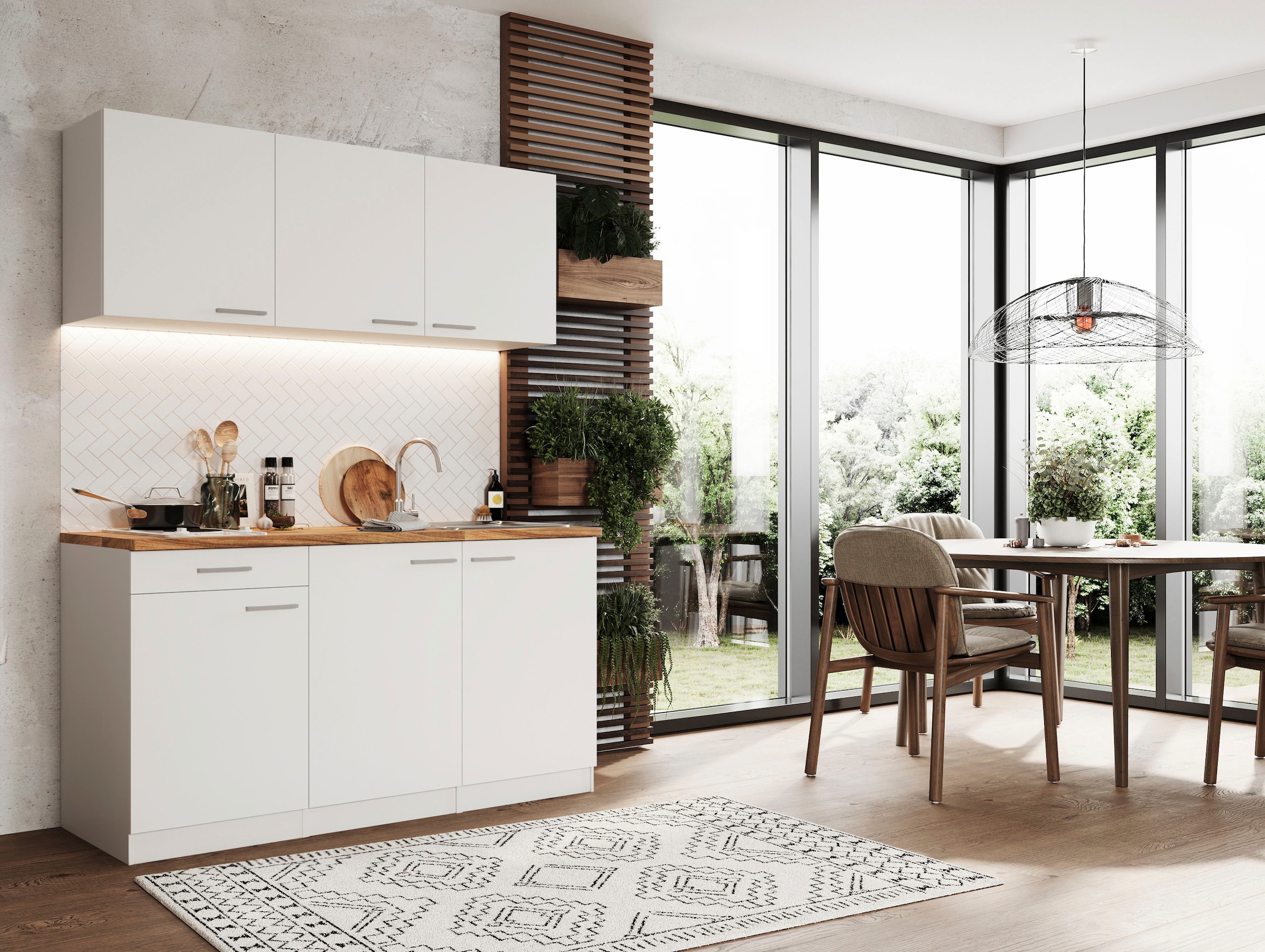 RESPEKTA Pantryküche »Luis, mit Duo Kochfeld, wahlweise mit Mikrowelle, Korpus Weiß,« Breite 150 cm, in exclusiver Konfiguration für OTTO