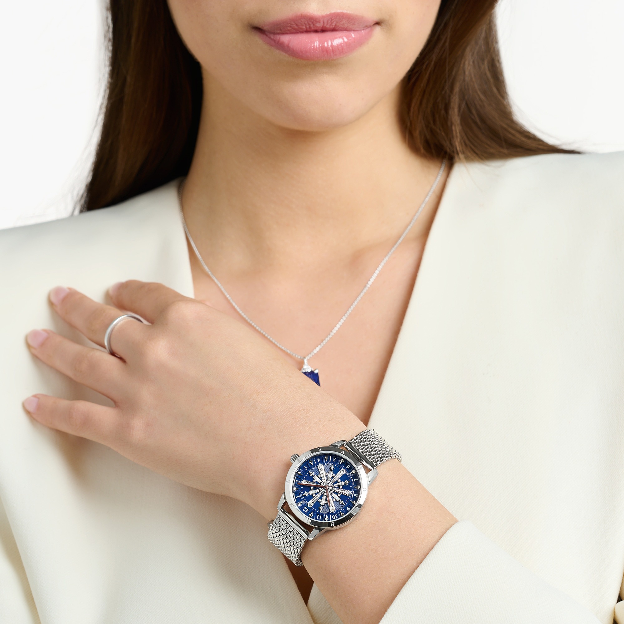 THOMAS SABO Quarzuhr »SNOW FLAKE«, Armbanduhr, Damenuhr, Edelstahlarmband, analog, Saphirbeschichtung