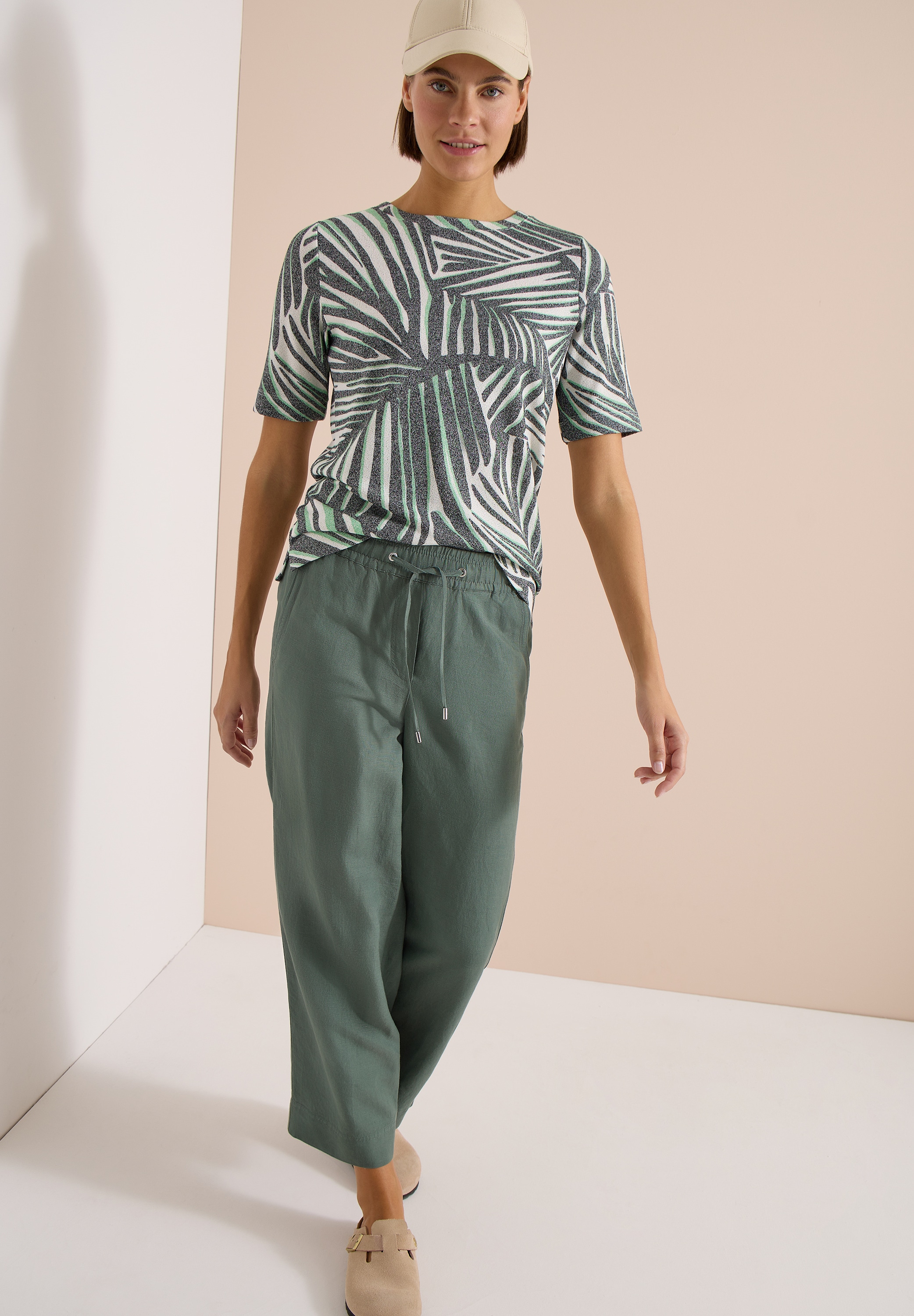 Cecil Kurzarmshirt Sommershirt mit Boatneck und Allover-Print