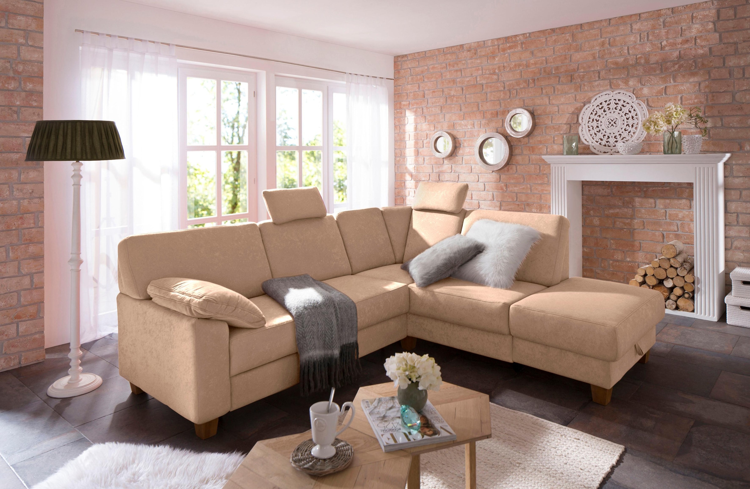 Home affaire Ecksofa »Belfort L-Form«, mit Federkern, wahlweise mit Bettfunktion und Stauraum
