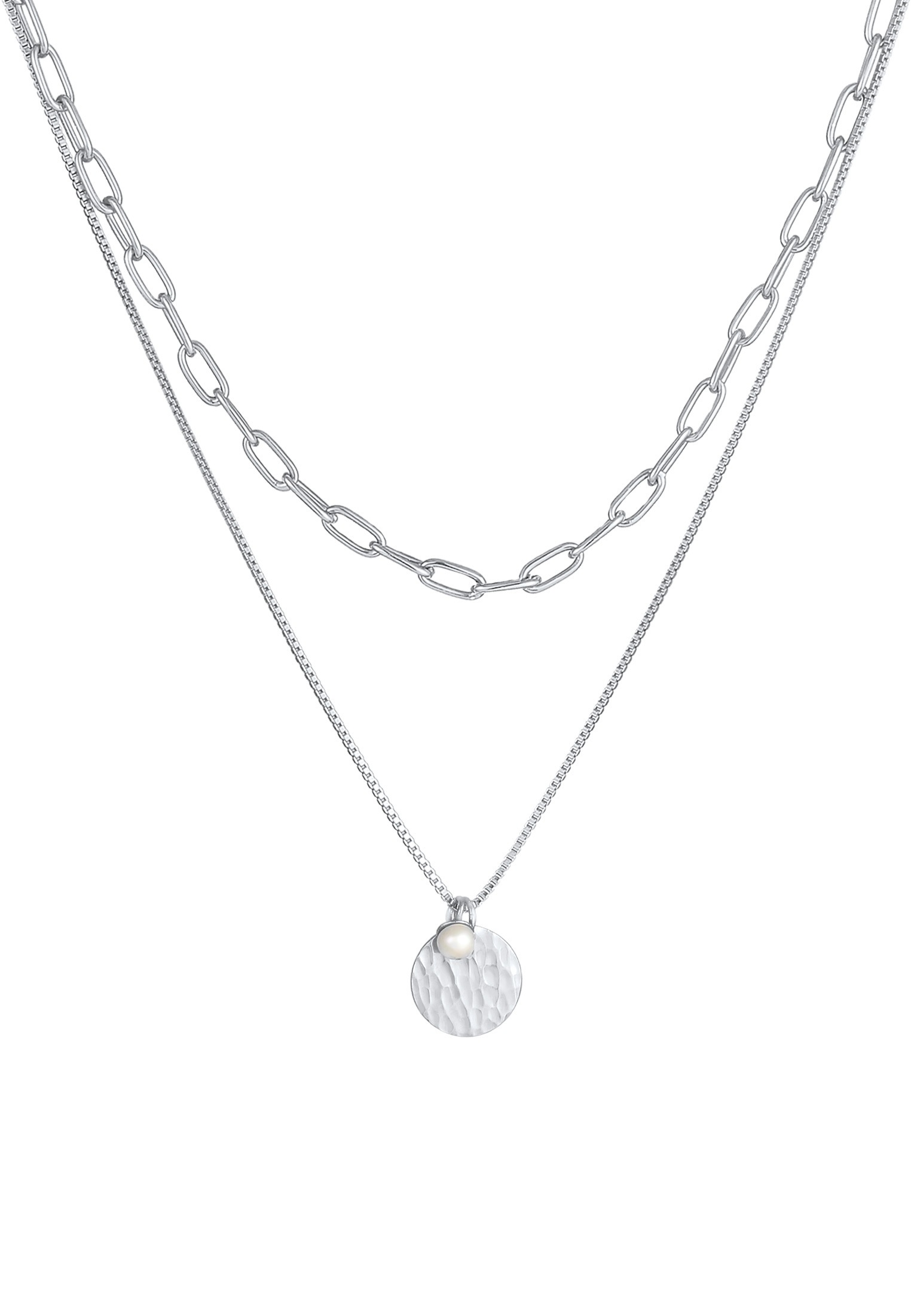 Elli Premium Silberkette »Halskette Layer Plättchen Layer Figaro 2-lagig 925 Silber«