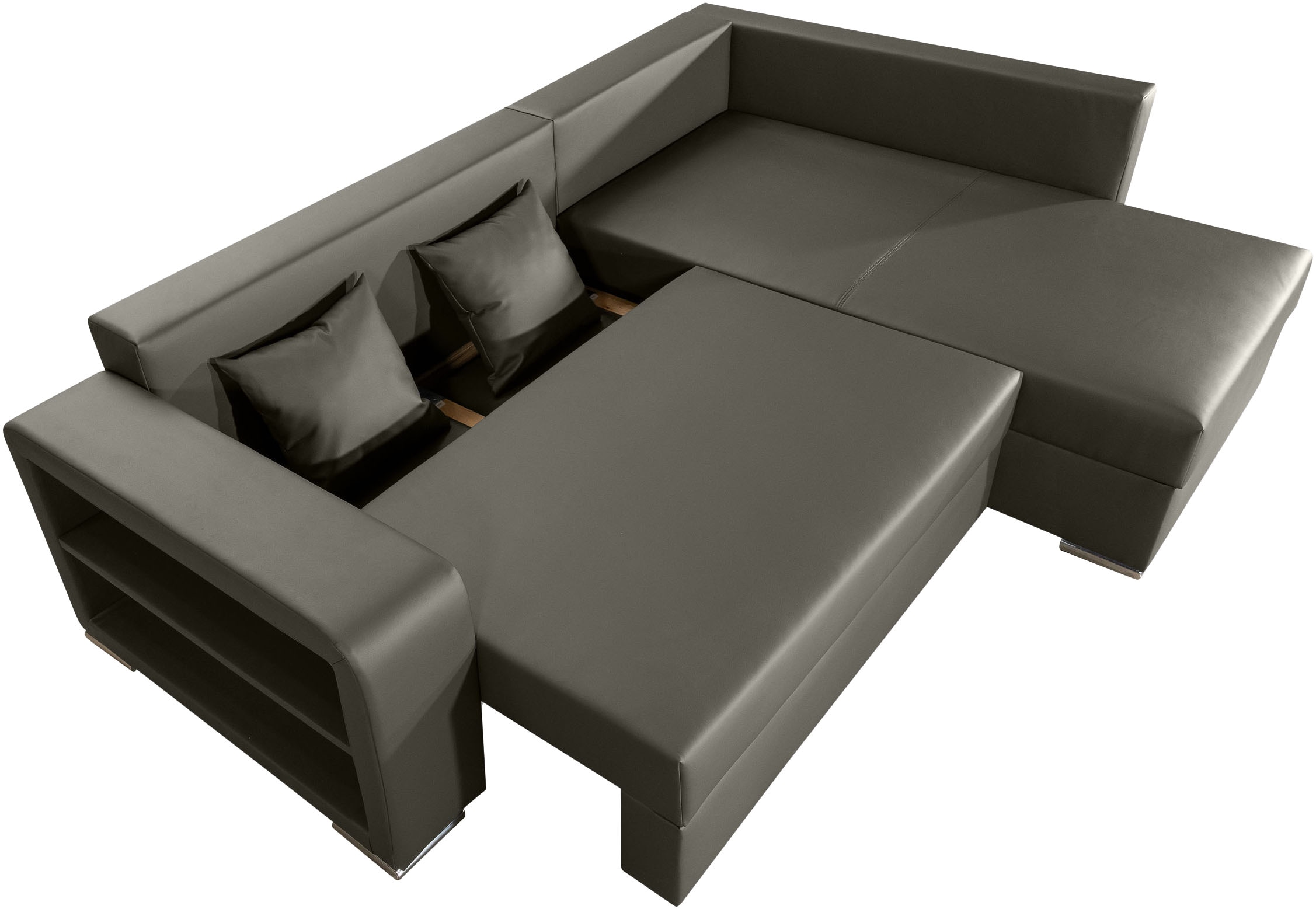 COLLECTION AB Ecksofa »John L-Form, B: 226 cm, Schlaffunktion & Bettkasten« Regalelement mit Licht, Couch mit Federkern, 2 Zierkissen