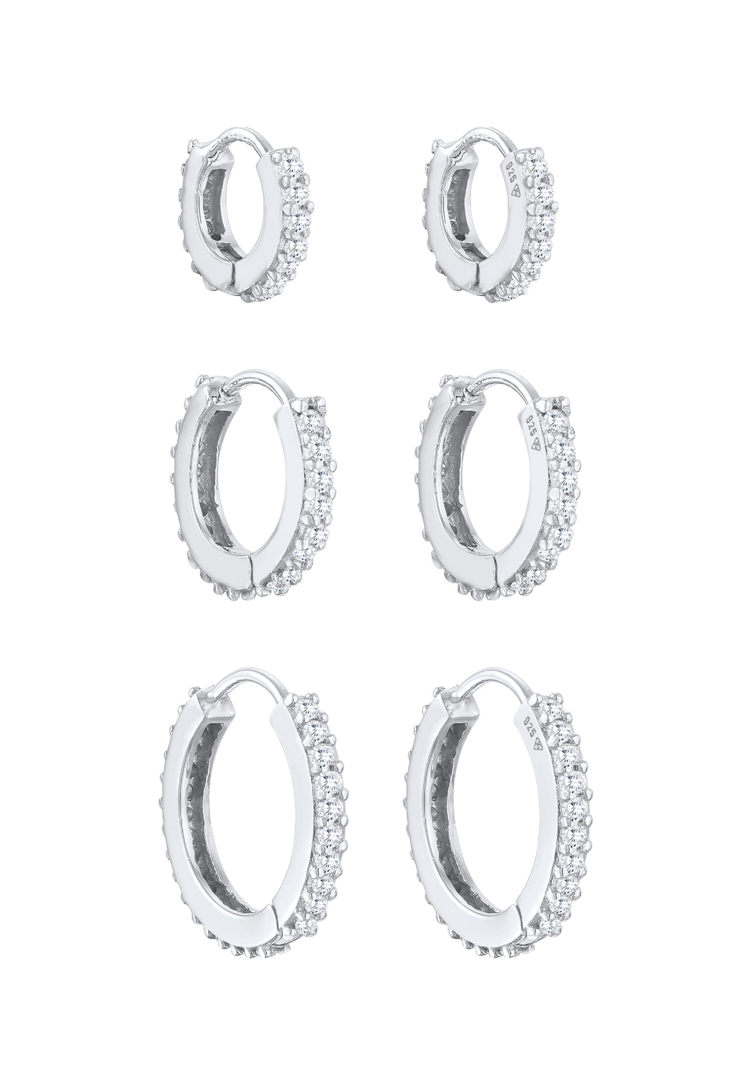 Elli Premium Paar Creolen »Ohrringe Creolen Zirkonia 3er Set Elegant 925 Silber«