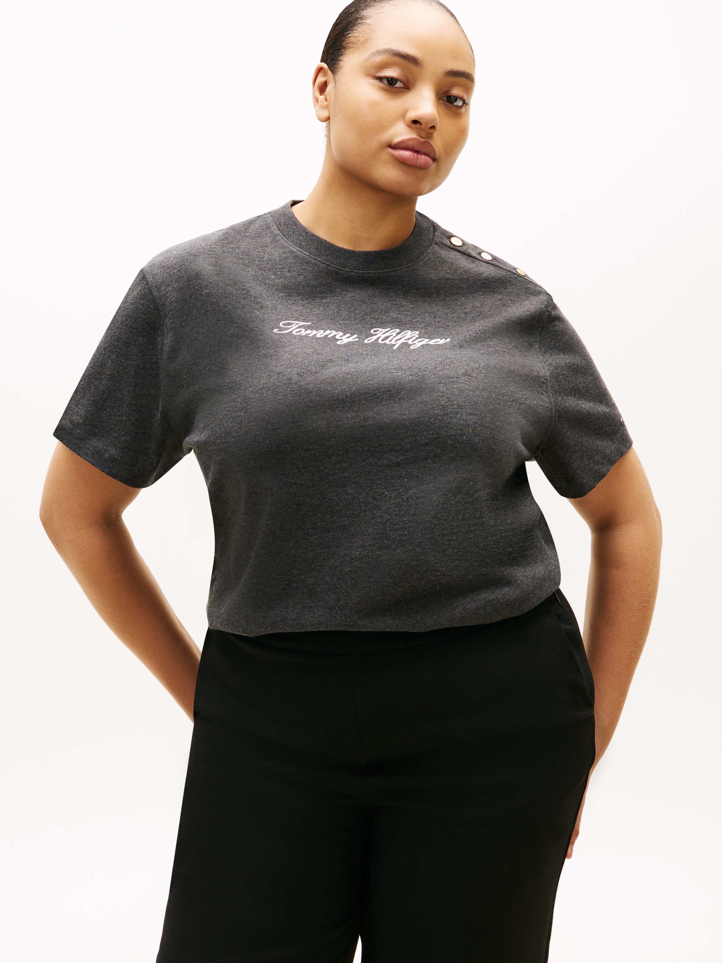 Tommy Hilfiger Curve Kurzarmshirt »CRV GOLD BTN SCRIPT MDRN SS TEE«