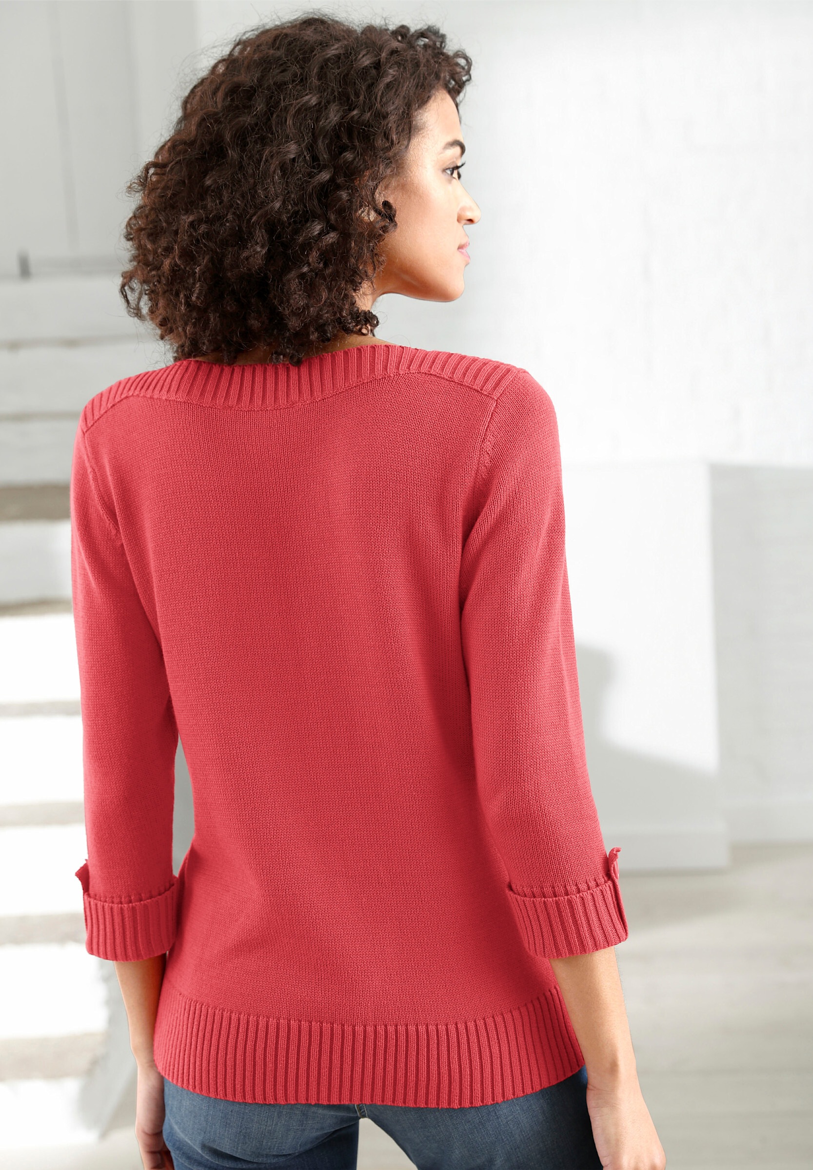Witt Longpullover »Pullover 3/4 Arm-Pullover mit Zierriegel am Ärmel«