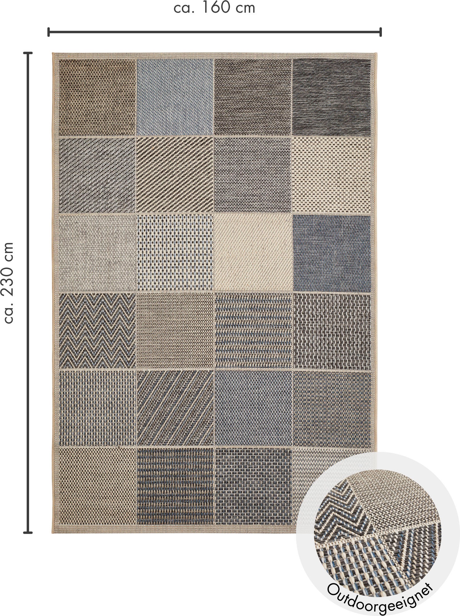 Andiamo Teppich »Clyde 2«, rechteckig, 5 mm Höhe, Flachgewebe, Patchwork Design, In- und Outdoor geeignet, Wohnzimmer