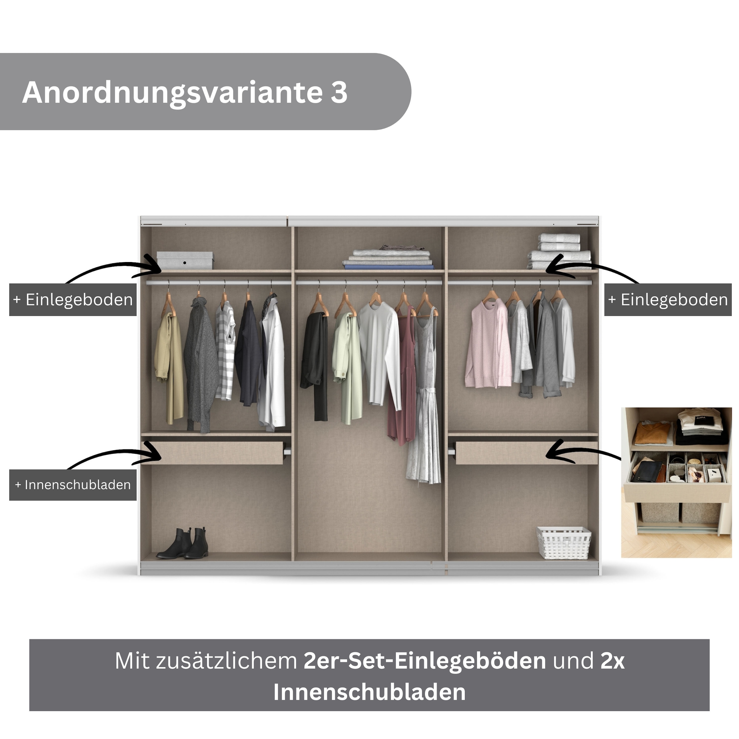 rauch Schwebetürenschrank Koluna, mit Spiegel, inkl. 2 Innenschubladen sowie extra Böden