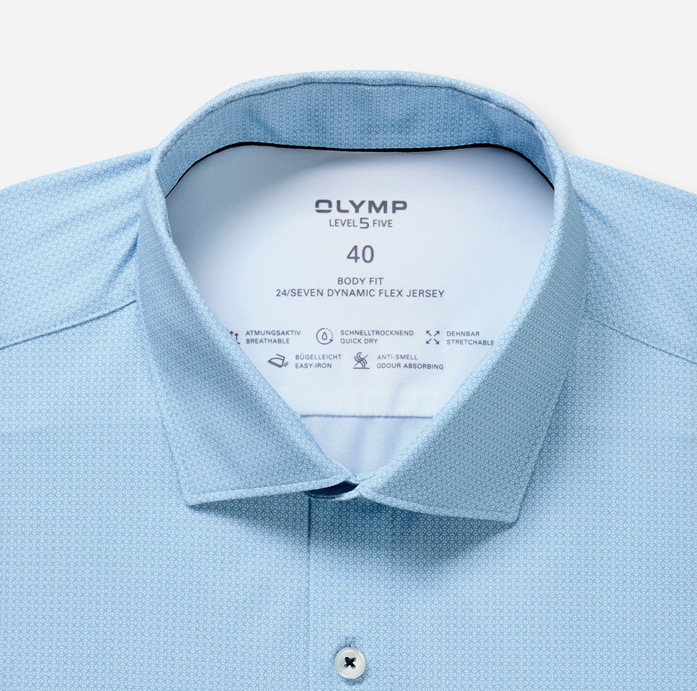 OLYMP Langarmhemd »Level Five 24/Seven« Businesshemd, body fit, Modern Kentkragen, Jersey, bügelleicht