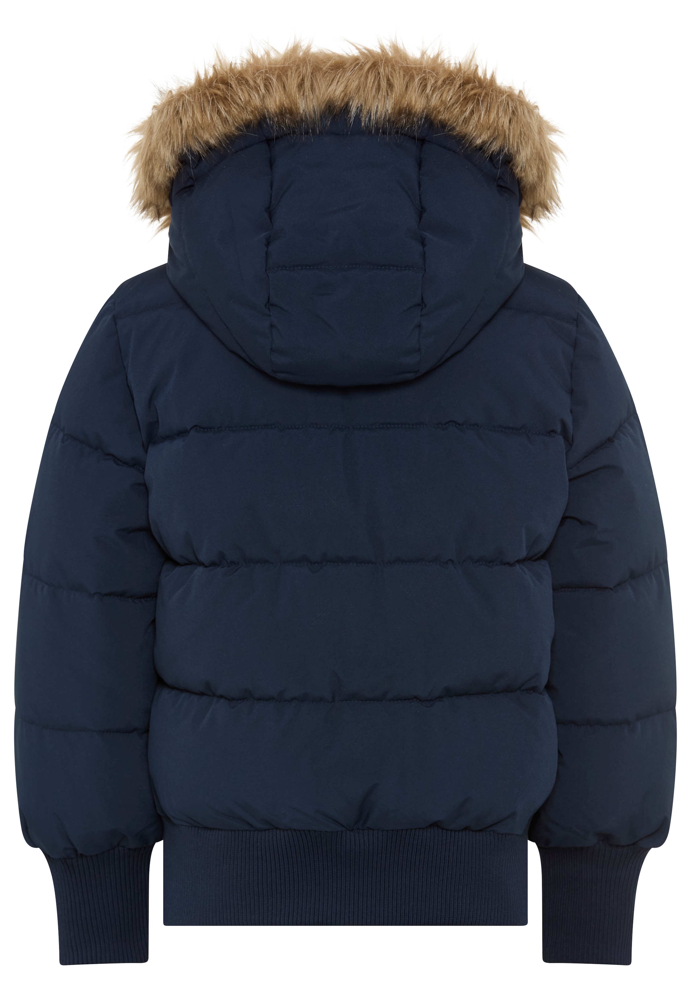 KangaROOS Outdoorjacke »Winterjacke mit Fellkragen und reflektierenden KangaROOS Logo-Print« mit Kapuze Warme Jacke mit breitem Ripp-Bund, Kapuzenfütterung